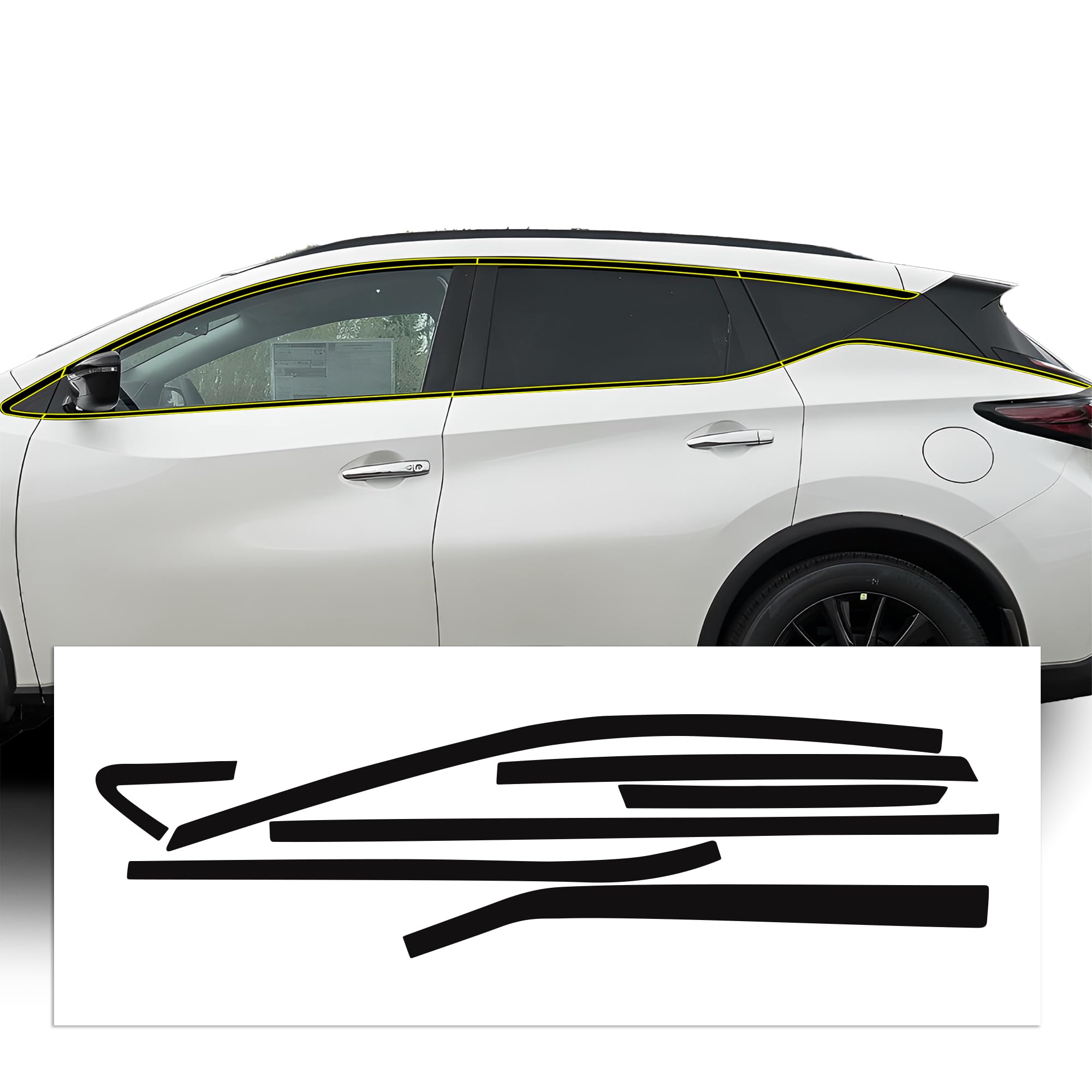 BOGAR TECH DESIGNS Side Window Chrome Delete Overlay Compatible With Nissan Murano 2019 2024 Gloss Black - View #7