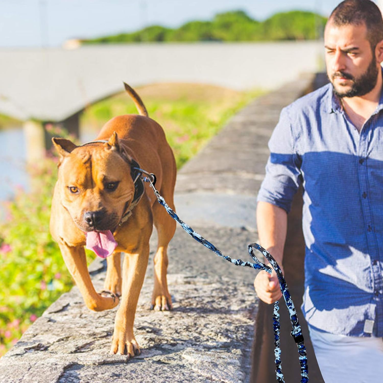 Auroth Tactical Dog Harness with Heavy Duty Dog Leash for Large Breed Dogs, No Pulling Reflective Dog Training Vest Blue Camo