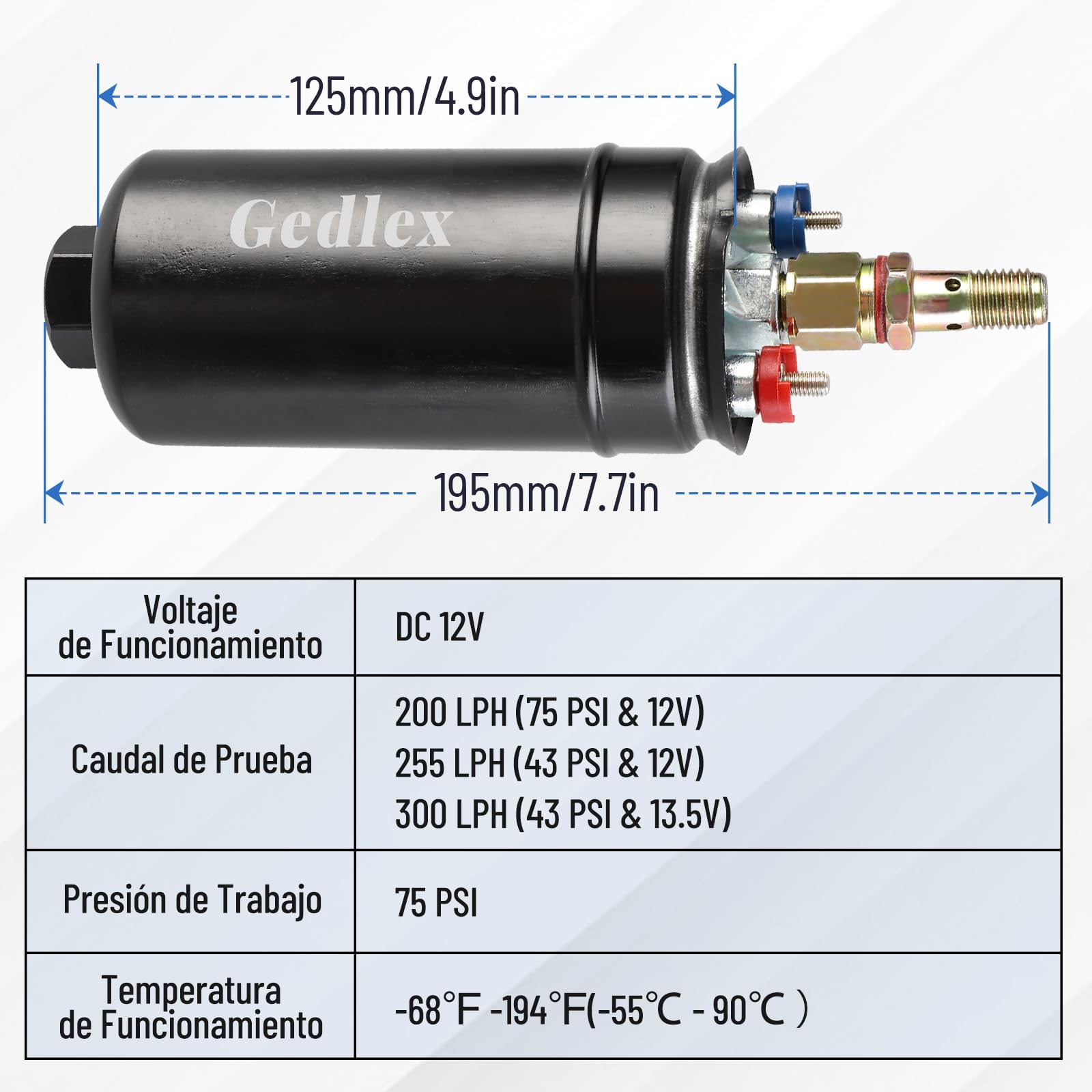 Bomba Gasoil, 300L/H Universal Bomba Gasolina de Alto Flujo, 75 PSI Bomba de Gasolina 12V Alta Presion, Bomba Combustible Coche con Collarín de Choque per Gasolina