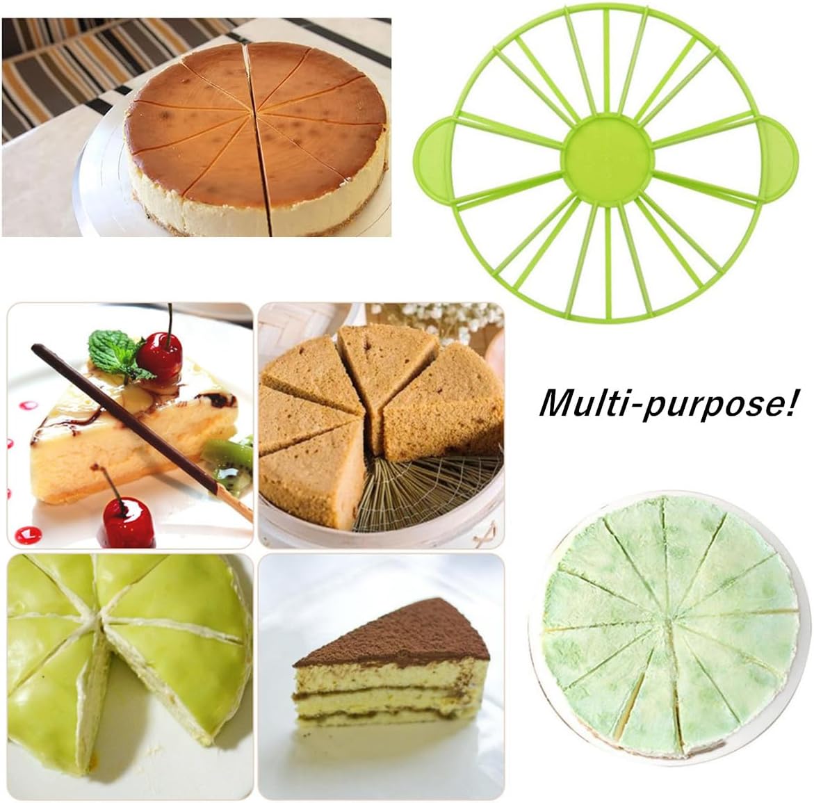 Pie Slicer Marker, Round Cake Slice, Double Sided Cake Portion Marker 10 or 12 Slicers Cheesecake Cutter Divider for DIY Cooking Baking Tool (Green)