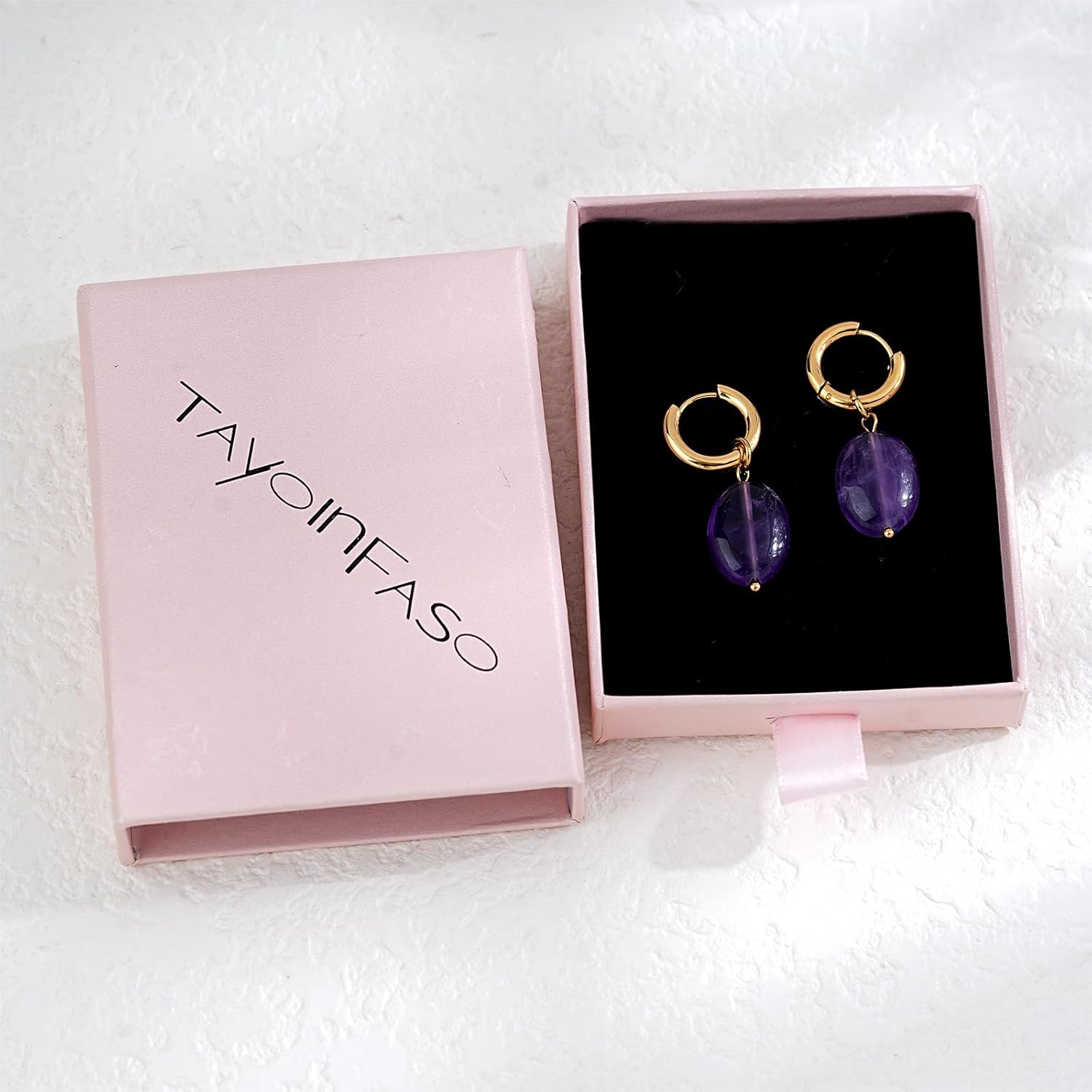 Oval Birthstone Natural Gemstone Earring for Women 18k Gold Plated Huggie Hoop Drop Jewelry Valentine's Day Birthday Gift for Wife Girlfriend Mother - Image 6