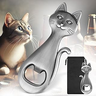 LULLEA Décapsuleur en forme de chat, cadeau de décoration pour les amoureux des chats, argent, zinc poli