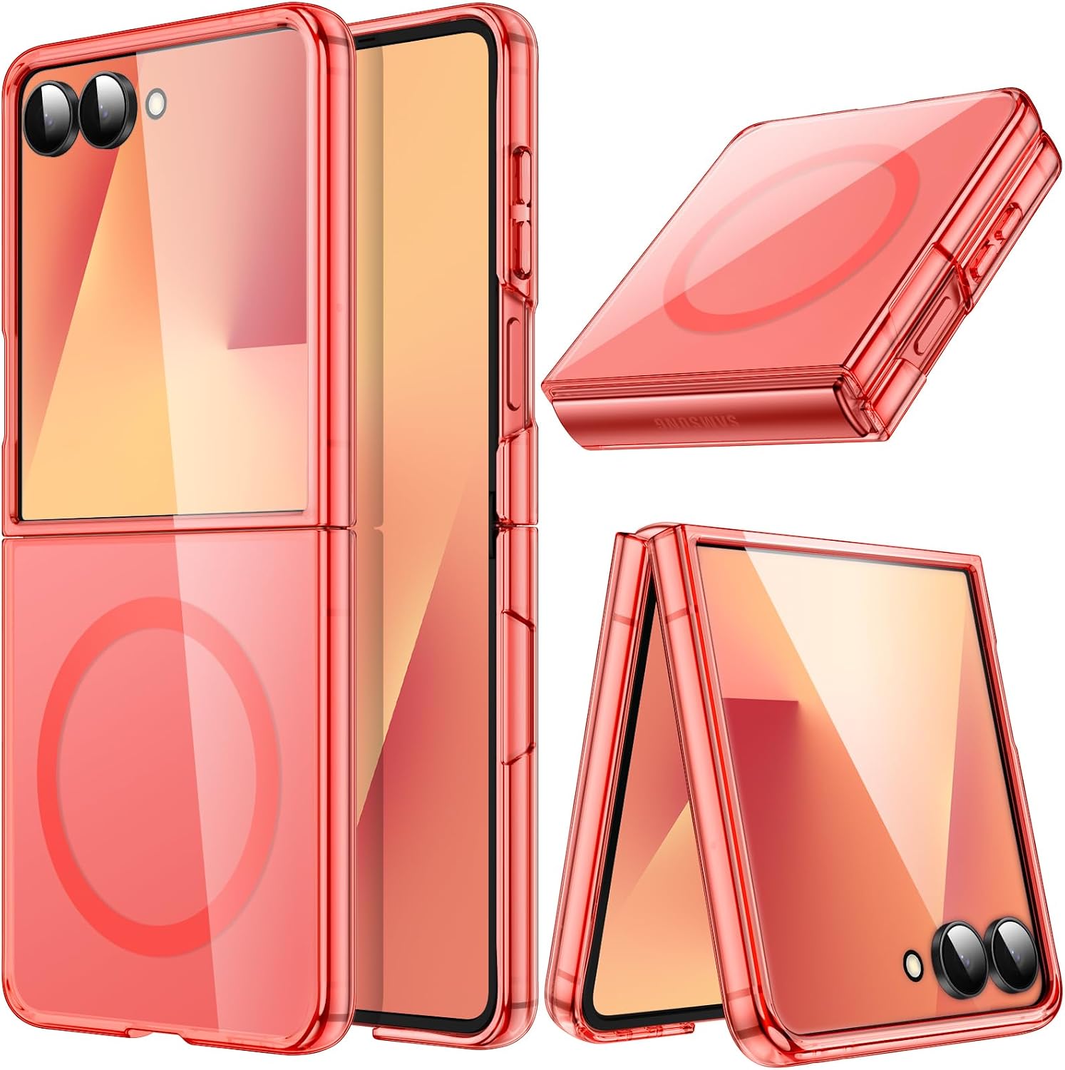 JETech Etui Magnetyczne dla Samsung Galaxy Z Flip 7, Czerwony | Kompatybilny z MagSafe, Nie Żółknie, Przezroczysta Twarda Osłona Telefonu PC, Odporne na Zarysowania