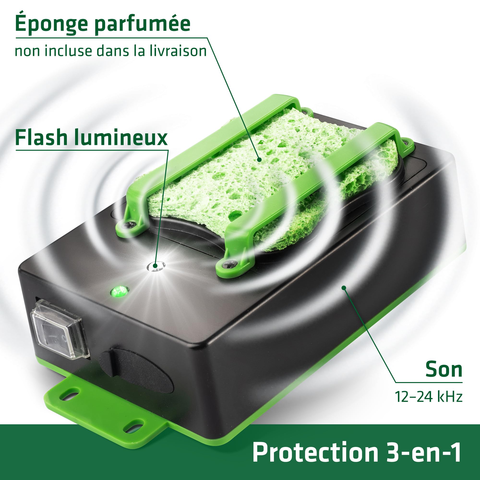 Gardigo® Anti Martre Voiture à Ultrason & Flash LED - Répulsif Fouine, Souris, Rats, Rongeurs - sur Piles ou Batterie Auto - Idéal pour Voitures, Greniers, Étables