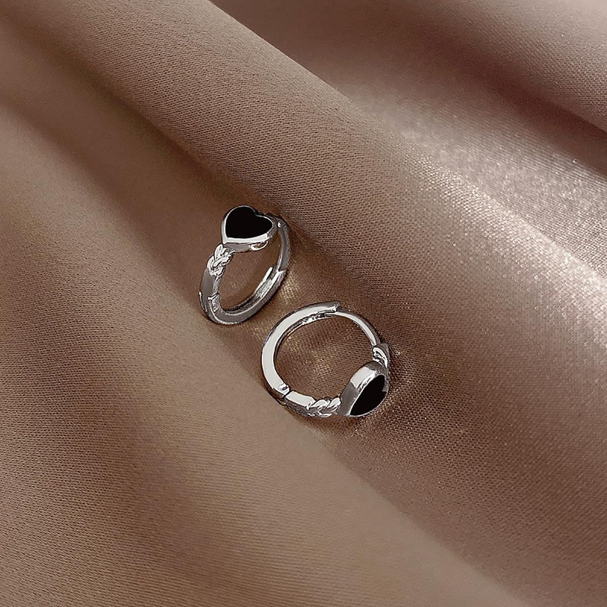 Black Love Heart Hoop Earrings for Women 925 Sterling Silver Post Clasp Twisted Cartilage Piercing Huggie Hoops Earring Dainty Jewelry Wedding Holiday Fashion Present - Image 4