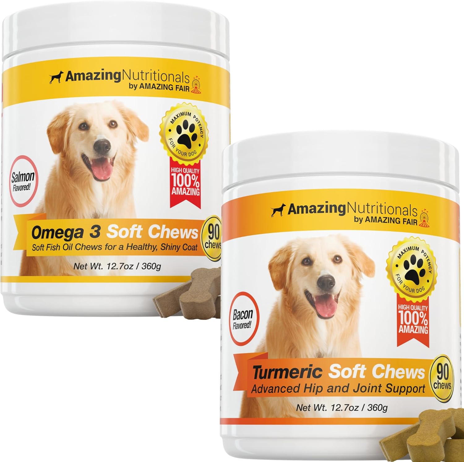 Joint Support Skin and Coat Health Bundle - Dog Turmeric and Omega 3 for Itchy Skin Relief, Inflammation, Dry Skin, Hot Spots, Shedding