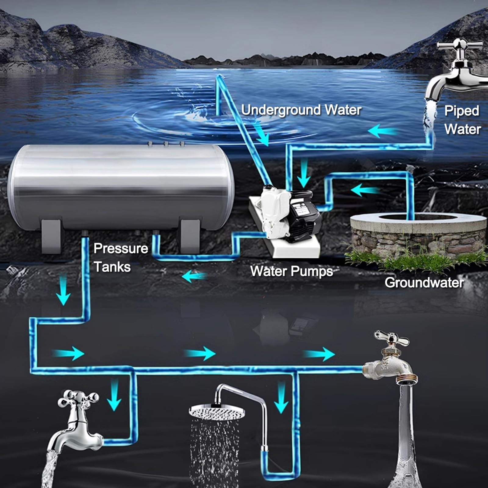Tanque De Presión Del Sistema De Pozos, Tanque De Agua A Presión De Acero Inoxidable 304 De Grado Alimentario, Tanque Horizontal De Almacenamiento De Agua A Presión for Agua Doméstica(250L/66Gal)