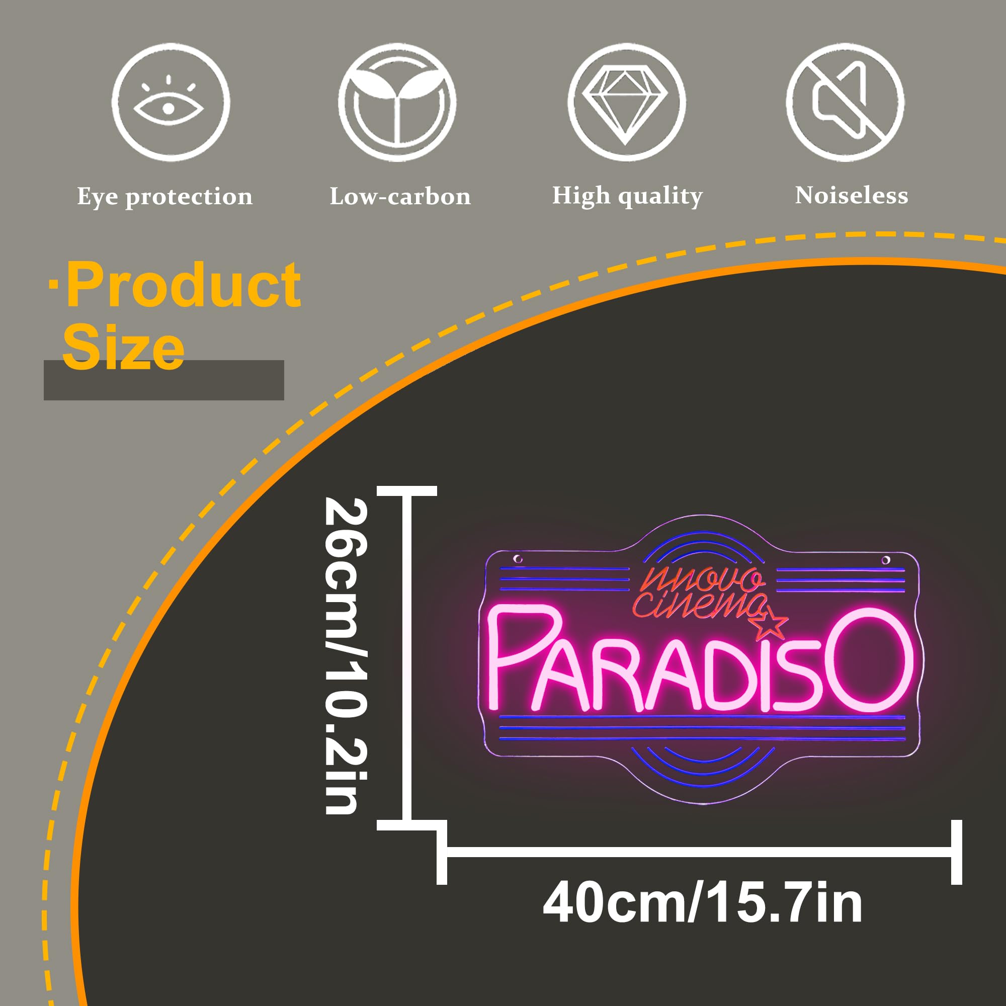 Allball Insegna al neon del cinema Paradiso, luce al neon a LED alimentata tramite USB, dimmerabile, per home cinema, decorazione per feste notturne, regalo per amanti del cinema (40 x 25 cm)