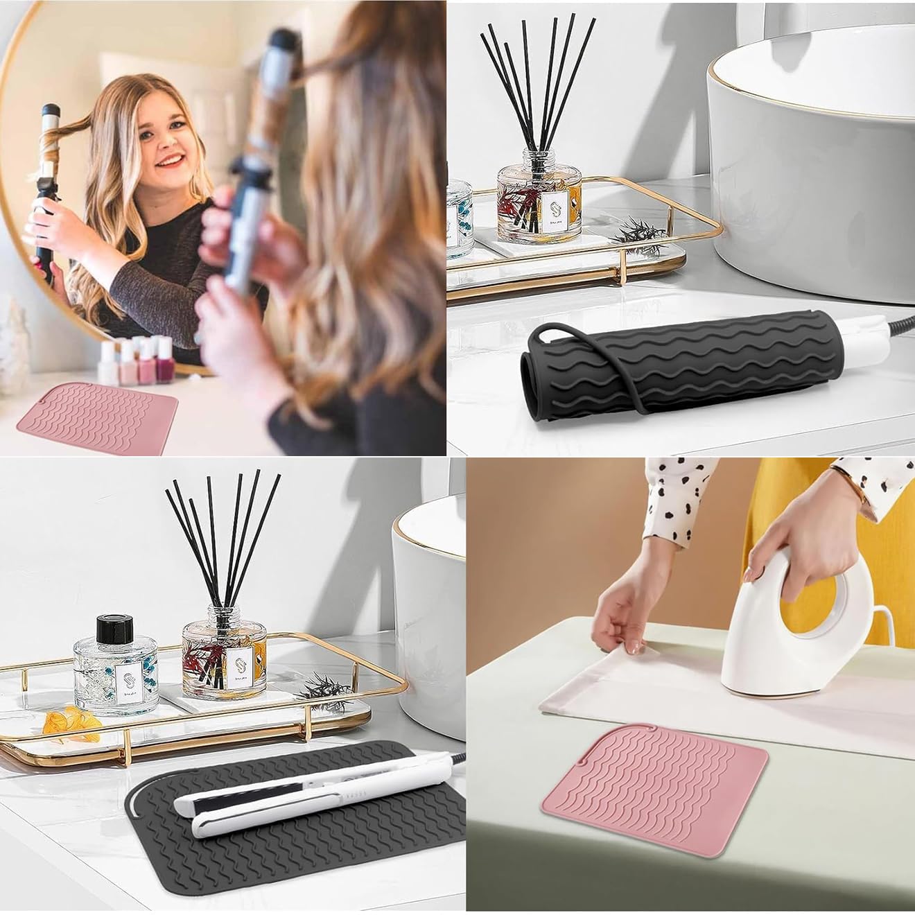 Alfombrilla de Viaje para Plancha Plana, 2 Piezas, Silicona Resistente al Calor