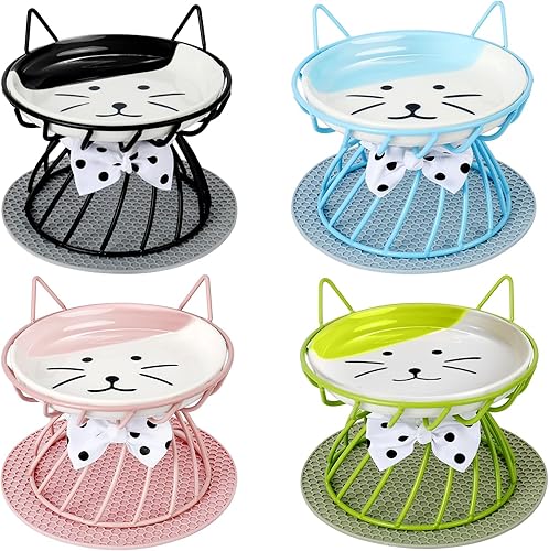 Miniatura 1 de 4 cuencos elevados de comida para gatos, cuencos de cerámica para gatos con soporte elevado para gatos de interior, platos de comida y agua,