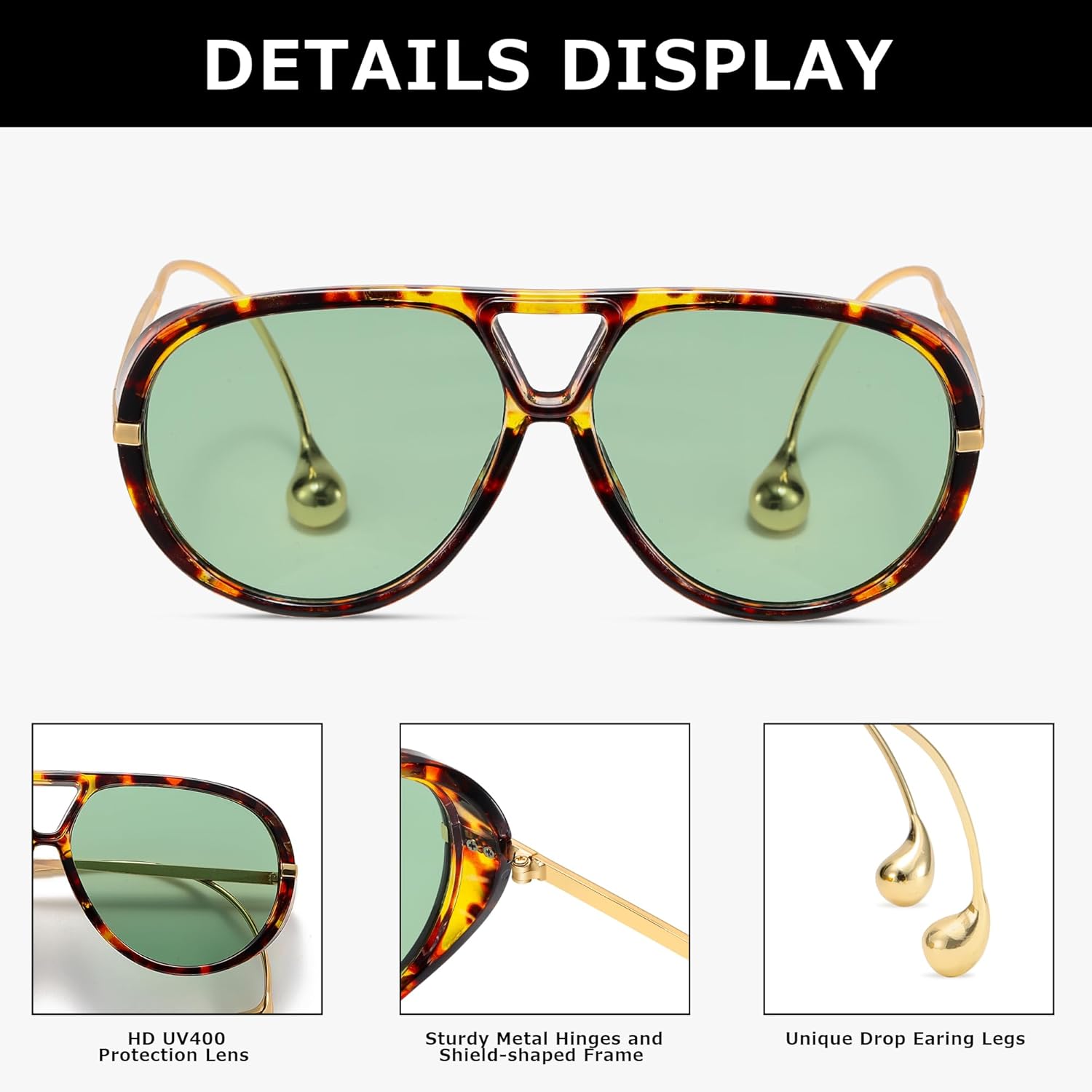 Trendy Oversized Aviator Sunglasses for Women Men Retro Big Round Sun Glasses Vintage Shield Shades CS012 - Image 3