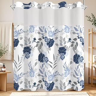 Boho Floral No Hook Shower Curtain with Snap in Liner Set 71x74 in