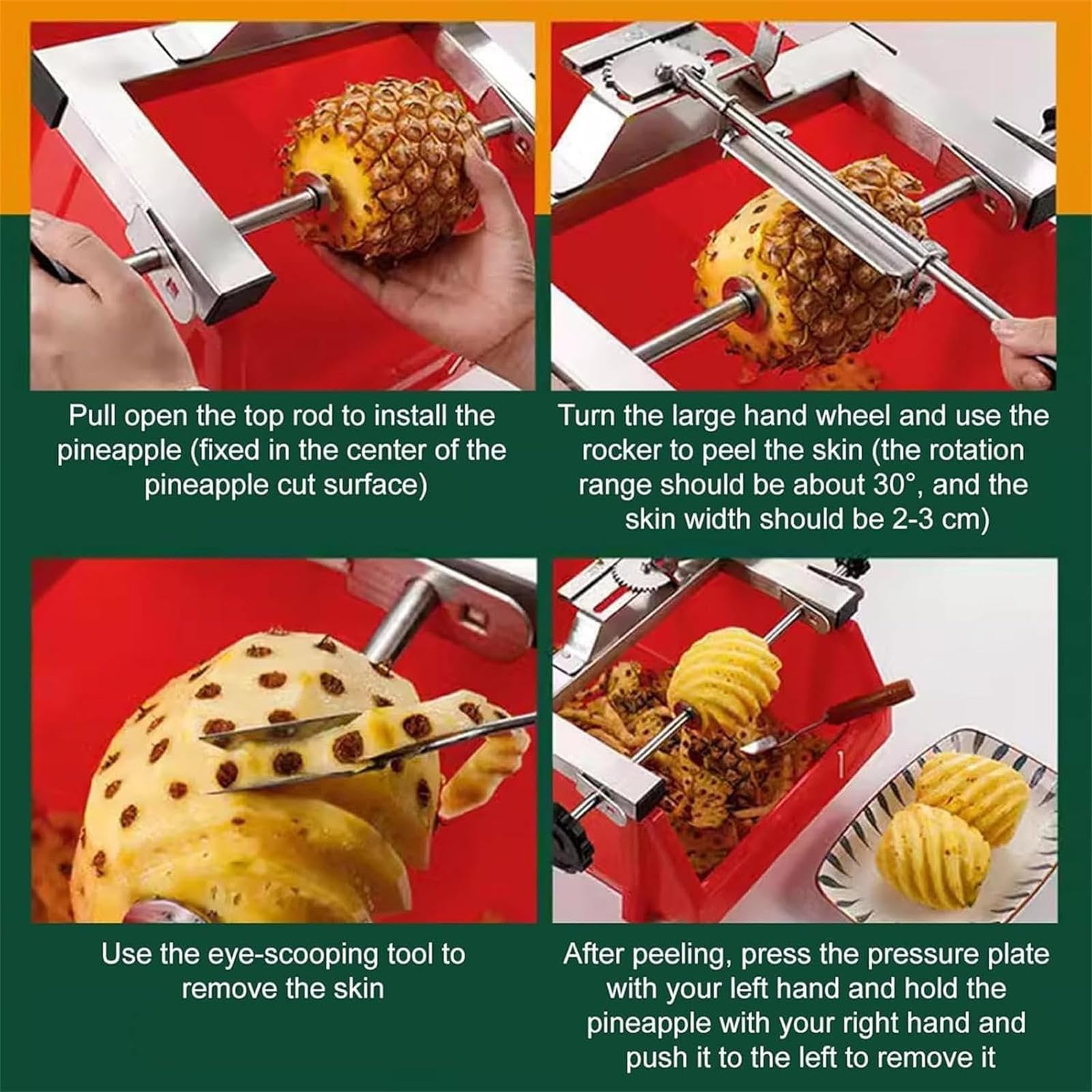Kommerzielle Ananas-Schälermaschine, Edelstahl-Schäler, Entkerner-Werkzeug für Zuhause, Restaurant, Bar, Supermarkt
