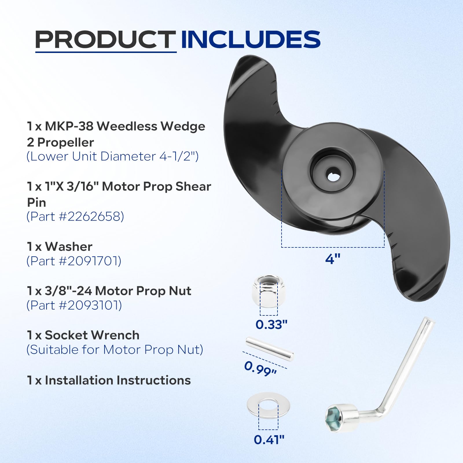 MKP-38 Weedless Wedge 2 Prop Compatible with Minn Kota 4-1/2