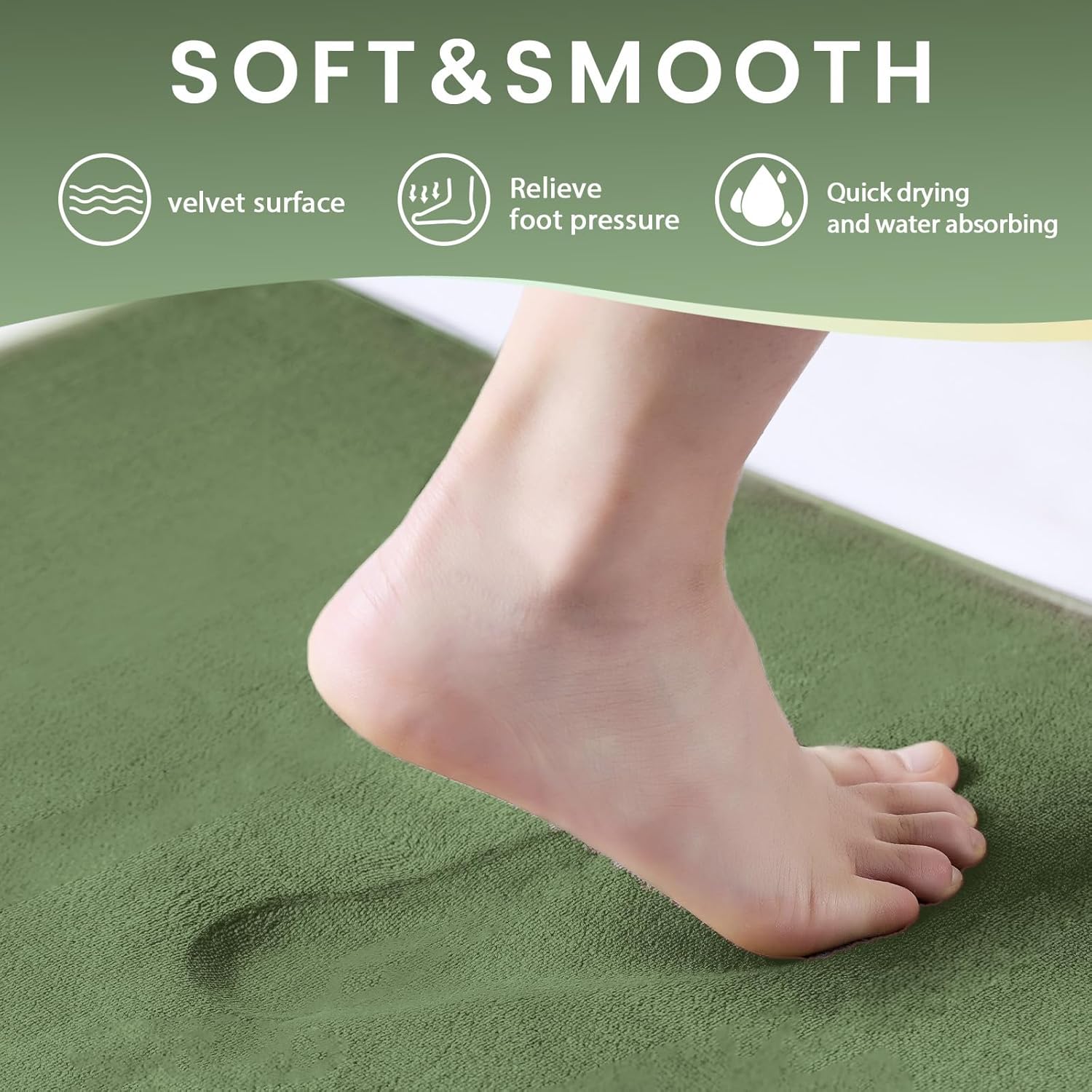 3Pcs Bathroom Rugs Set, Memory Foam Bath Mat Set, Soft Absorbent Non-Slip Bathroom Mats, Machine Washable Quick Dry Bathroom Decor - Perfect for Shower, Bathtub Green