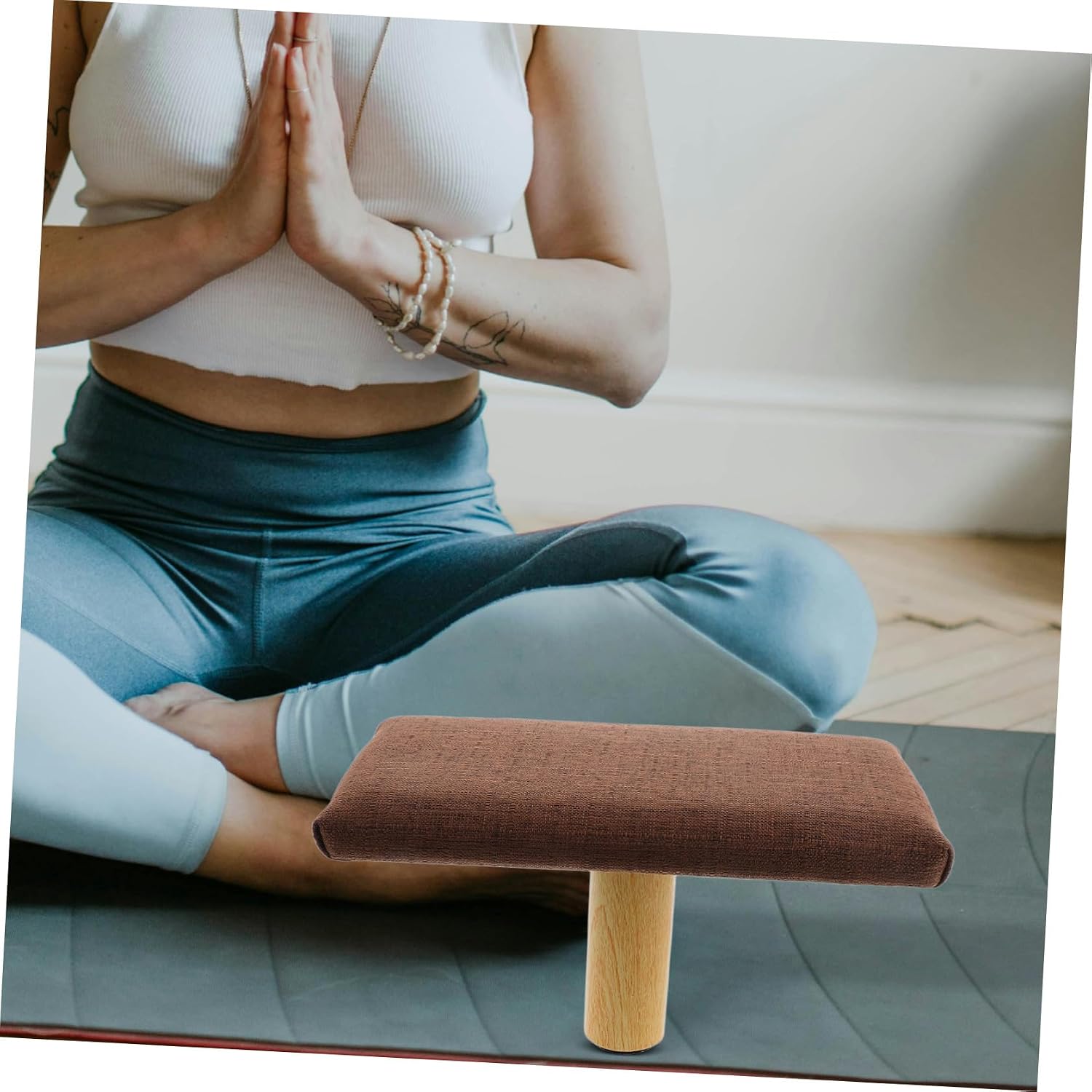 BESPORTBLE Wooden Stool with Ergonomic Design and Cotton Cloth Cushion, Improves Body Alignment, and Office Use, Stylish Coffee Color Bench