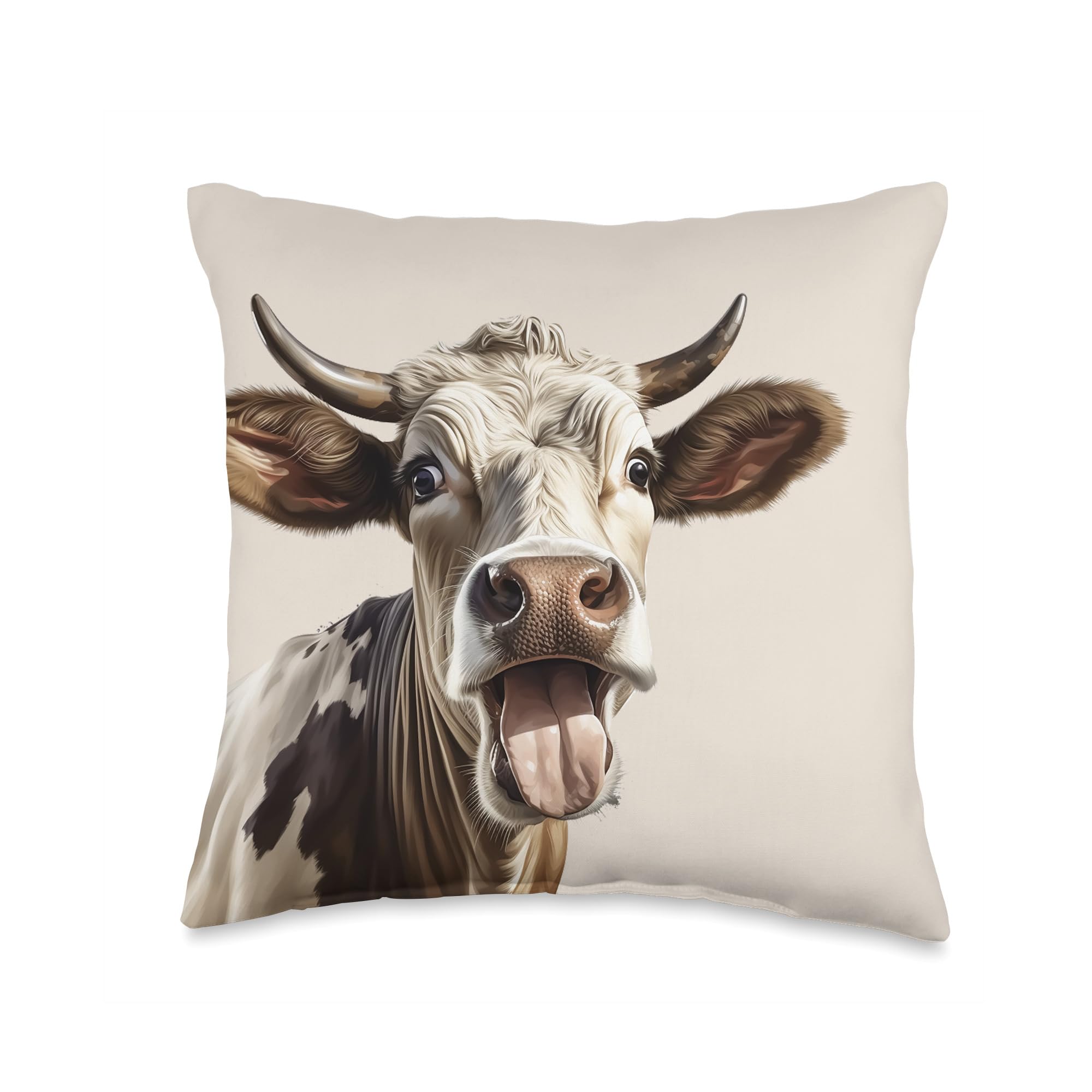 Funny Mad Cartoon Cow Face Humorous Farm Animal Lover Throw Pillow