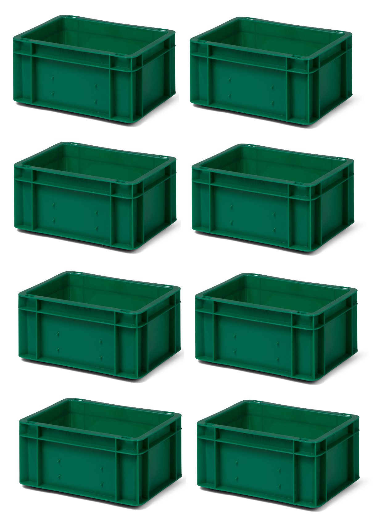 8 Stk. Transport-Stapelkasten TK314-0, grün, 300x200x145 mm (LxBxH), aus PP, Volumen: 5.5 Liter, Traglast: 25 kg, lebensmittelecht, made in Germany, Industriequalität