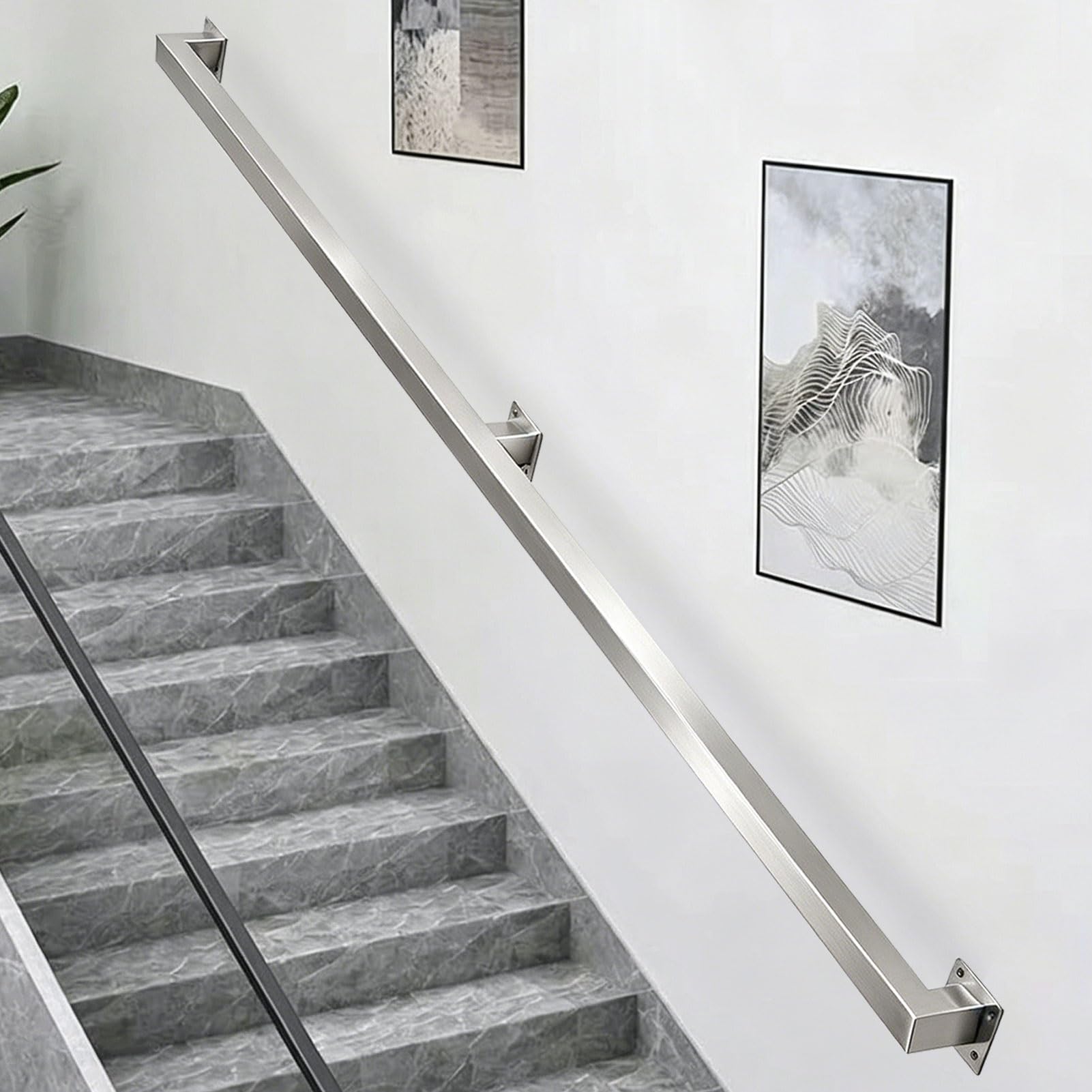 Stair Handrail for Walls, 1m 1.5m 2m 3m 4m 5m 6m Stairs Railings for Indoor Outdoor Steps, Stainless Steel Staircase Banister Hand Rail, Safety Grab Bar