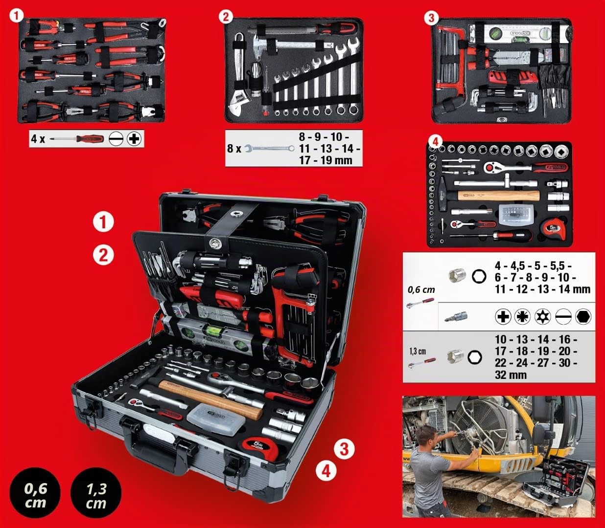 KS TOOLS jeu d'outils 1/4"+1/2", 127 pces 911.0727