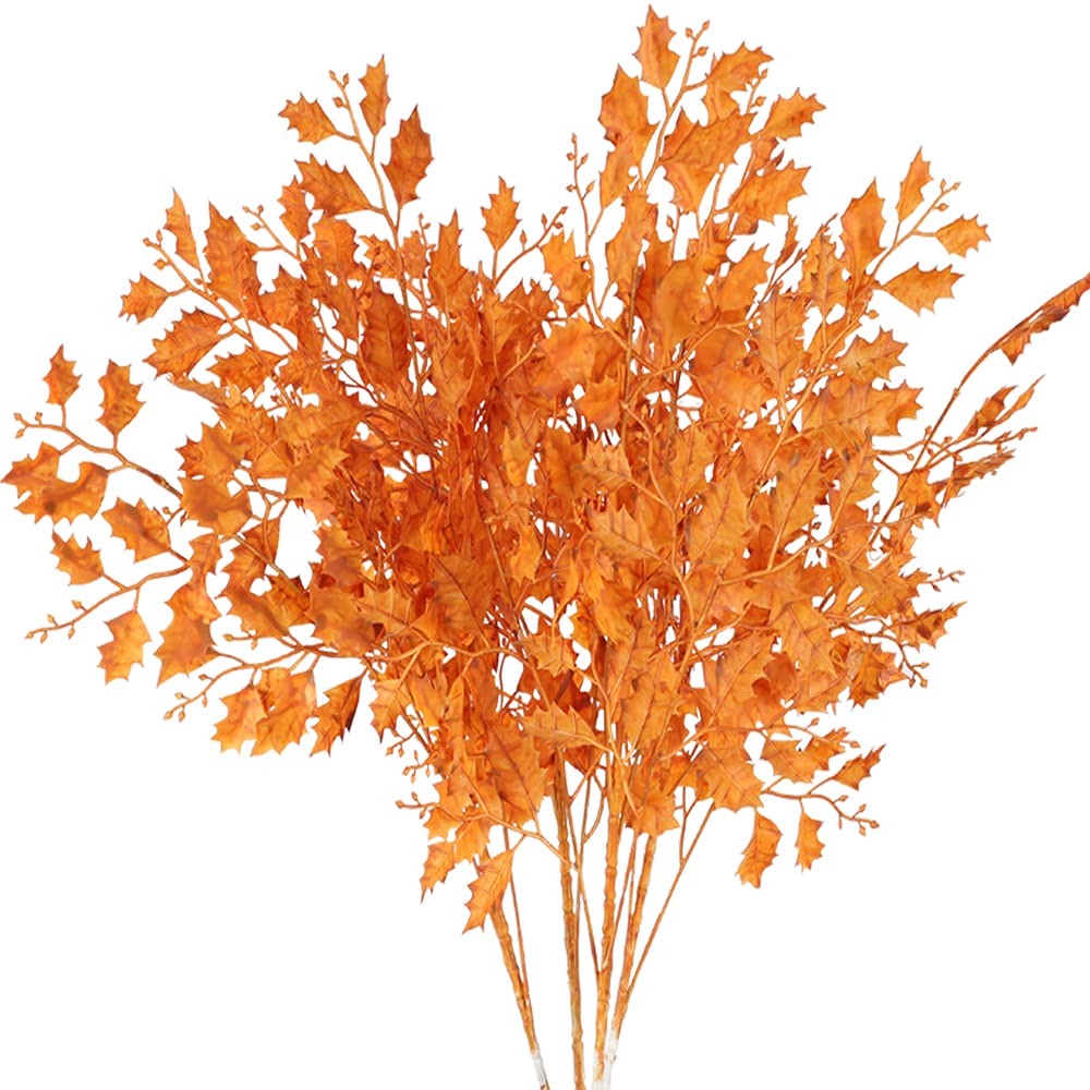 XHXSTORE 4Pcs Artificial Autumn Plastic Shrubs Faux Plastic Bouquets Fake Orange Leaves Bushes Outdoor Plastic Plants for Farmhouse Indoor Fireplace Table Home Kitchen