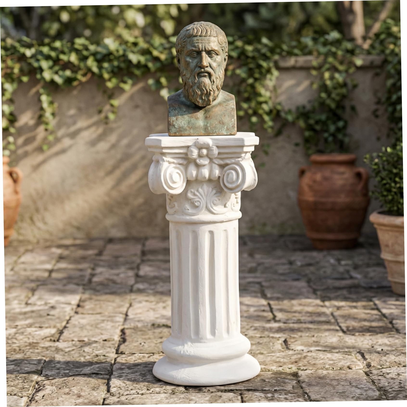 Piedistallo a colonna romana, elegante base in resina bianca per statue da giardino e decorazioni per la casa, altezza 40 cm