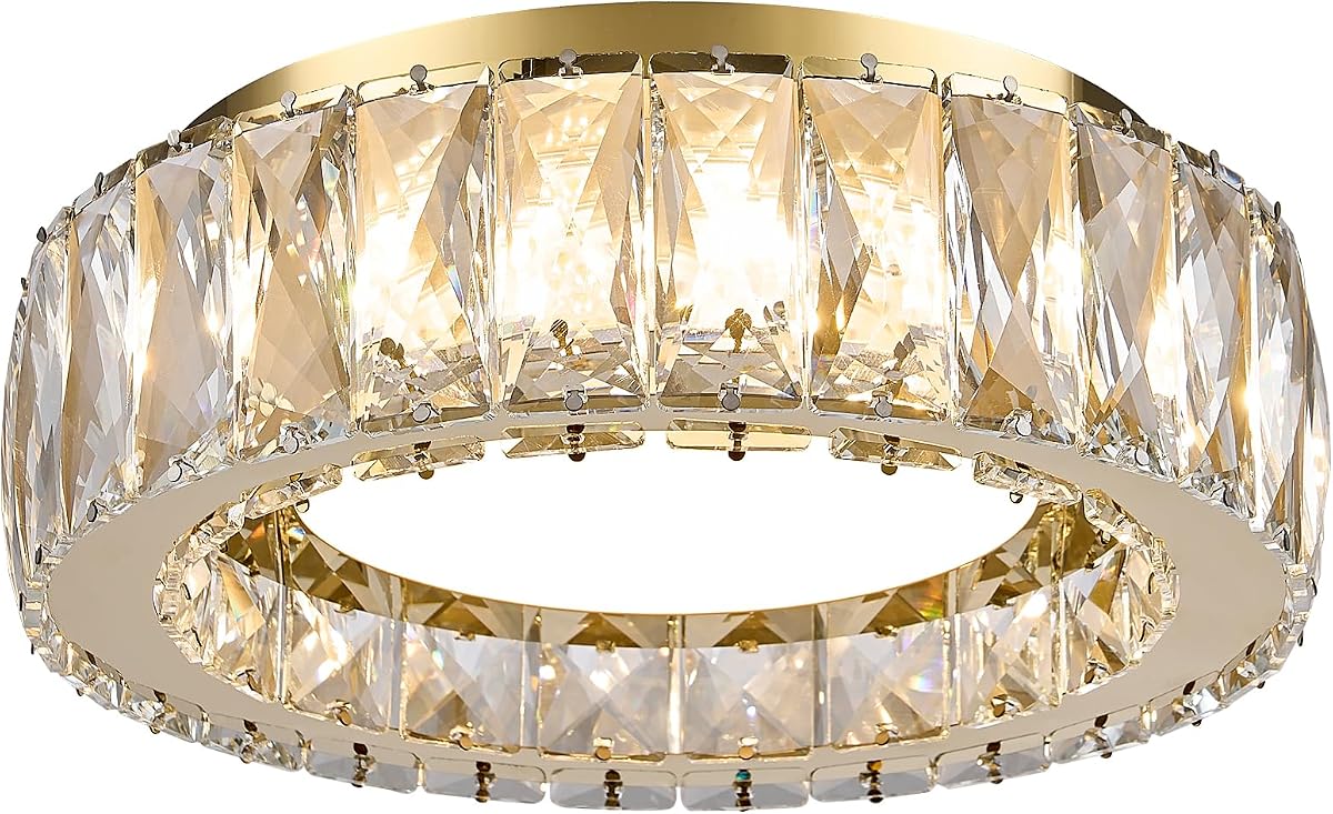 Crystal Gold Flush Mount Ceiling Light Fixture,Dimmable LED 5CCT