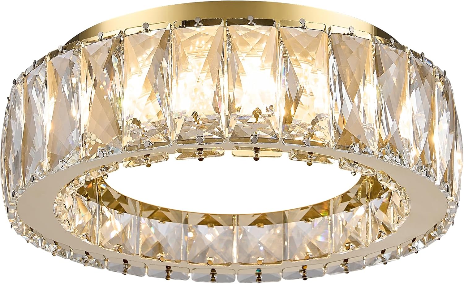 Crystal Gold Flush Mount Ceiling Light Fixture,Dimmable LED 5CCT 3000K-6000K Chandelier,11 Inch Modern Small 24W Round Lighting Fixtures for Kitchen Hallway Foyer Laundry Room