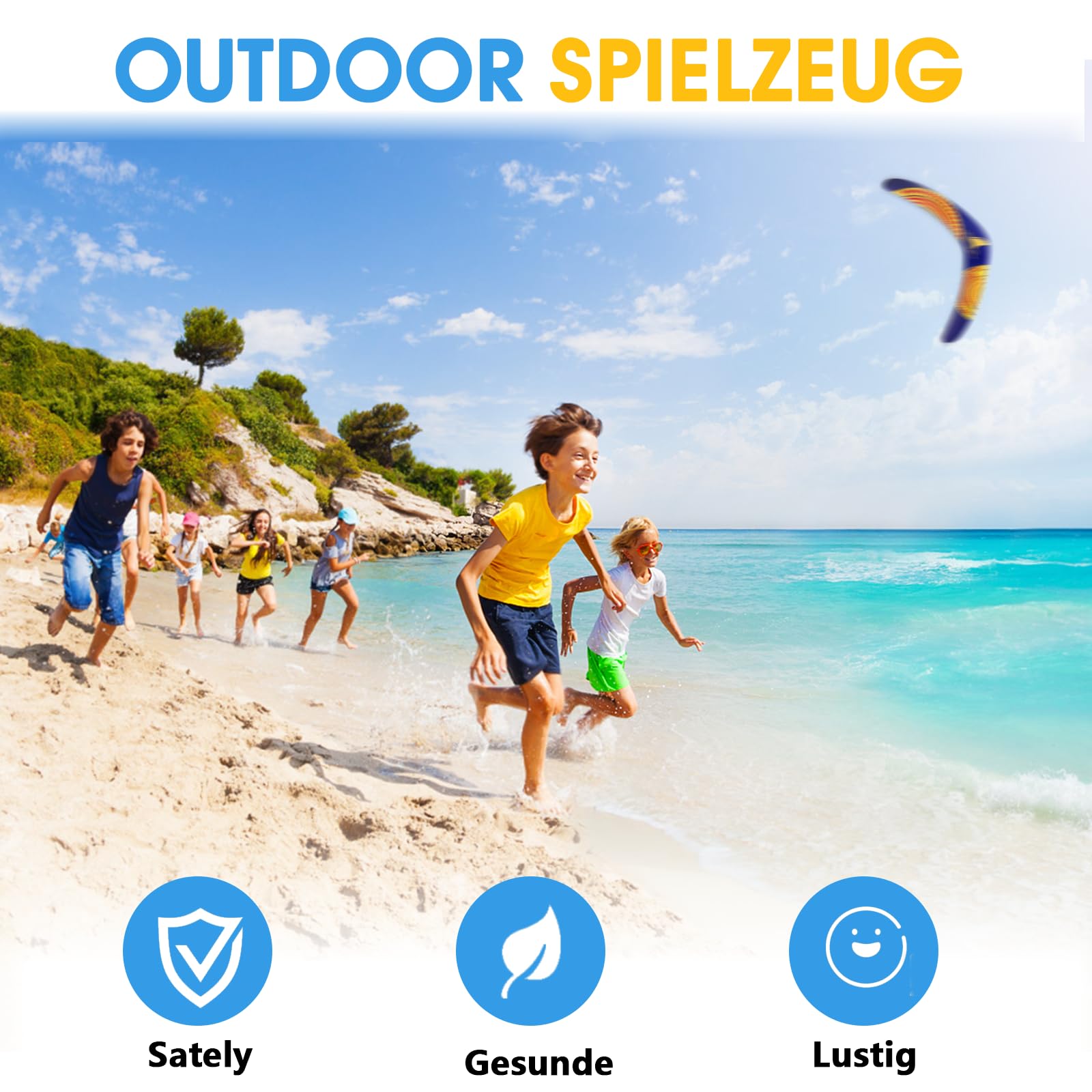 SVNR Boomerang Boomerang pour enfants et adultes - Boomerang de retour en plastique EVA - Jouet à lancer en forme de V pour jeux de plein air et sports de plein air (soleil rouge)