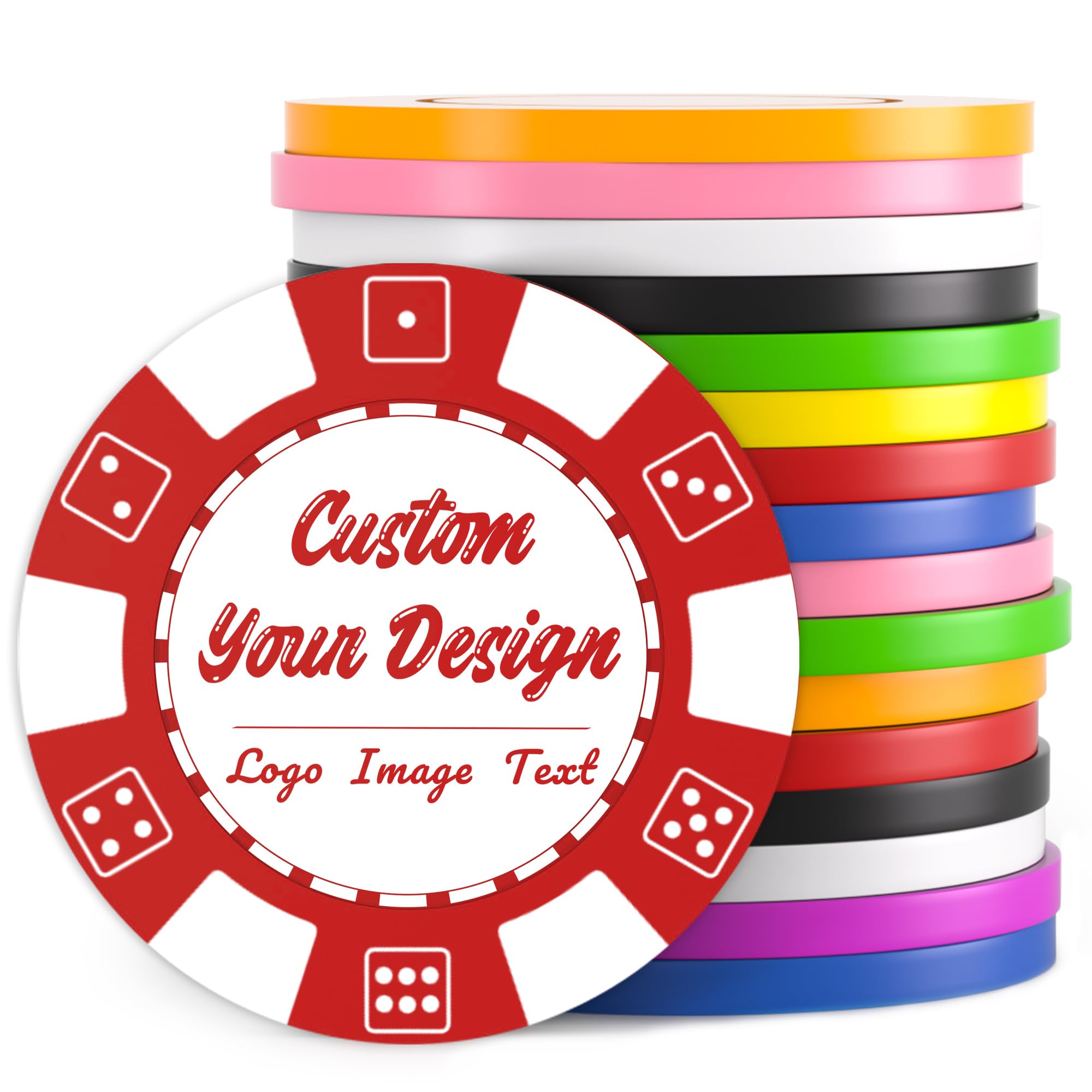 MANBATTLE 100 Custom Poker Chips, Drink Token Chips Imprinted with Personalized Logo, Image or Text, Double Sided Full Color Print Custom Tokens for Bars, Party, Poker Games, Casino Night (Red, 37MM)