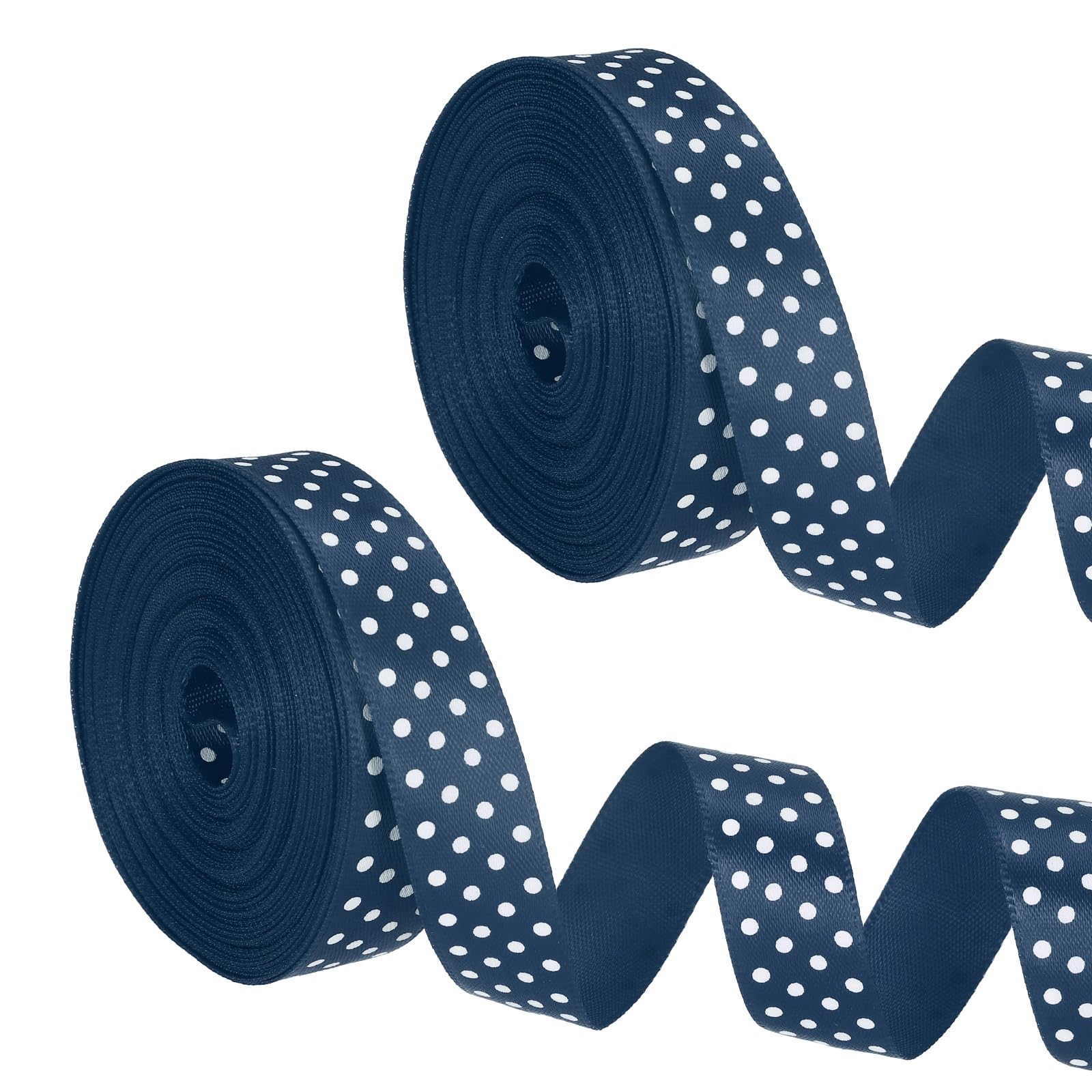 PATIKIL Polka Dots Grosgrain Ribbon (1.6cm x 9m, Navy Blue)(2Roll) Fabric Ribbons Bow Decoration with White Polka Dots, Suit for Flower Bouquet/Gift Wrapping/Party Decor/Bows Making