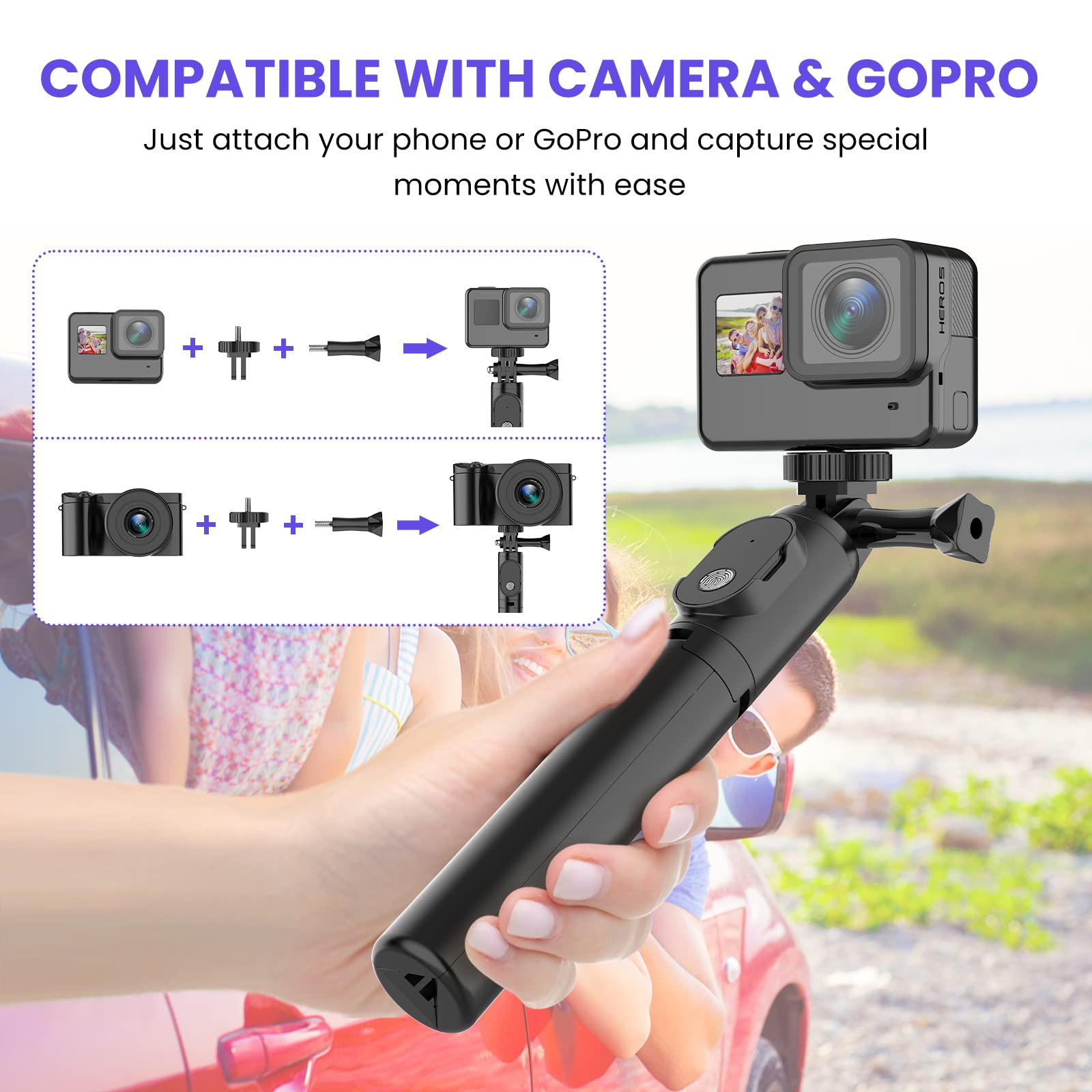 Trépied Selfie Stick Avec Suivi Facial IA 360° Et Télécommande - Extensible à 1,76 M, Bluetooth 5.4, Pour Smartphone Et GoPro - 6
