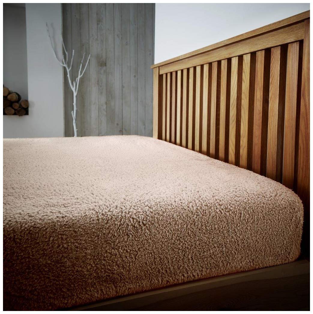 GoldStar® Teddy Fleece Bed Fitted Sheets Extra Deep Luxury Fluffy Warm and Cozy, Double, Mink