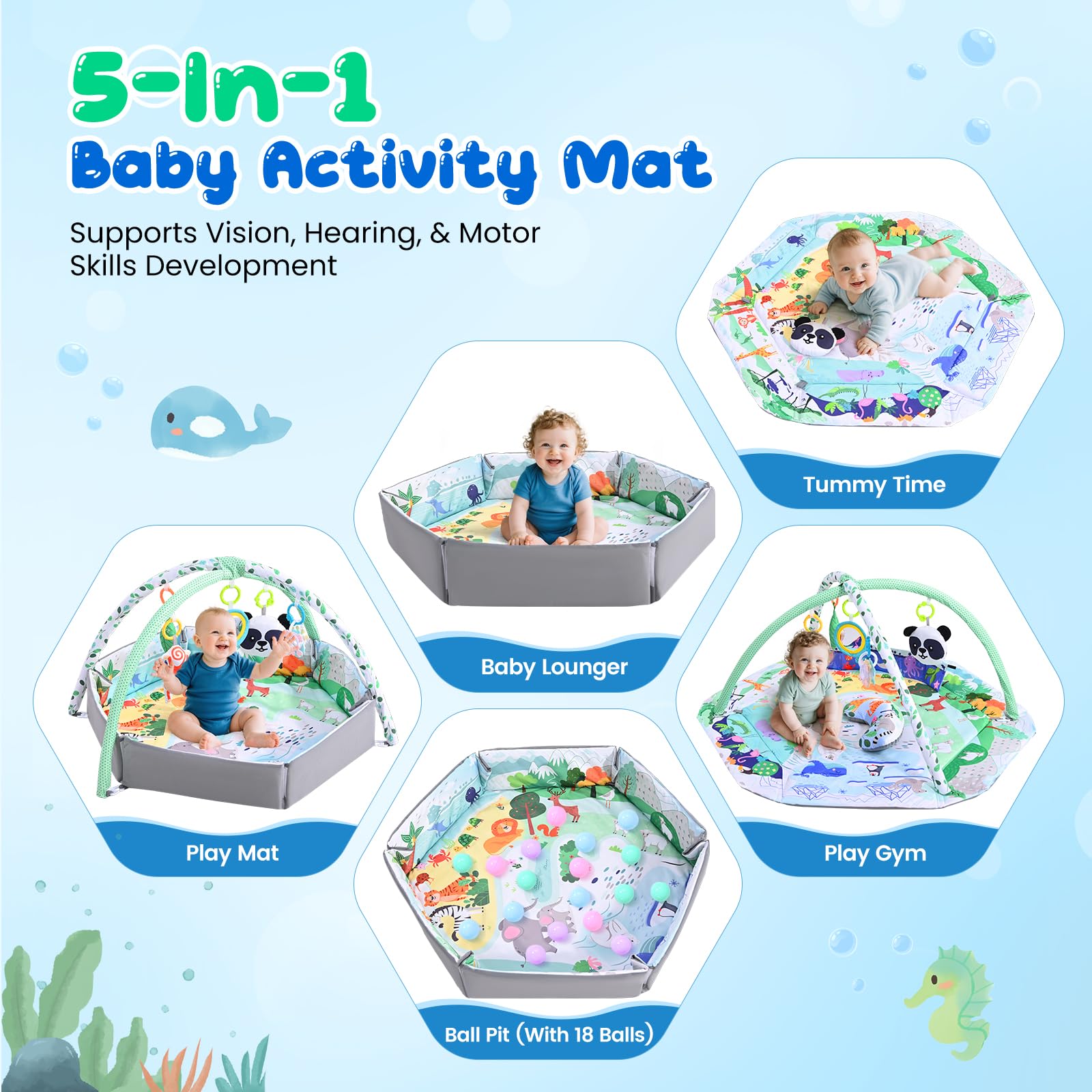 8-in-1 Faltbare Spielbogen Baby Spieldecke Mit Entwicklungszonen,Interaktive Sensorik Spielzeug Multifunktionsspielbogen,Krabbeldecke für Baby zur Motorik&Sinnesförderung, Babyspielzeug 0-18 Monate