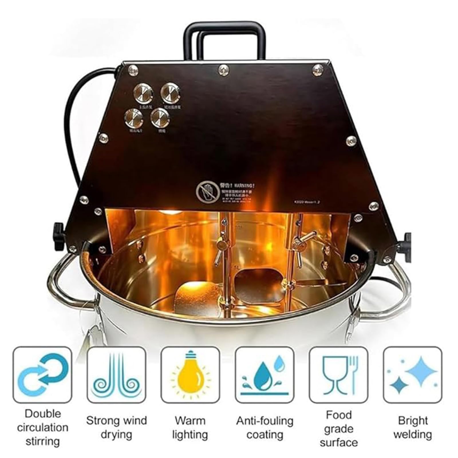 Commercial - Mezclador eléctrico de salsa de mermelada, agitador de doble paleta de 10 litros con ventilador y luz para mermelada, salsa, relleno, condimento
