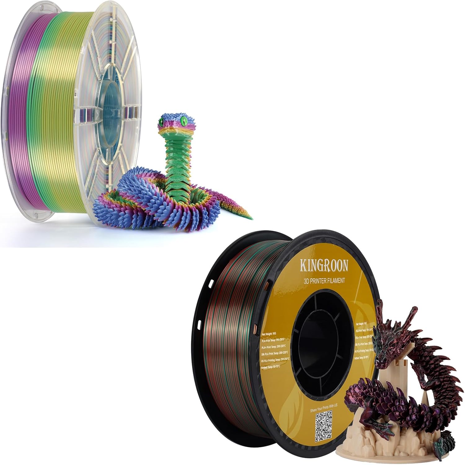Silk PLA Filament 1.75mm & Rainbow PLA Triple Color