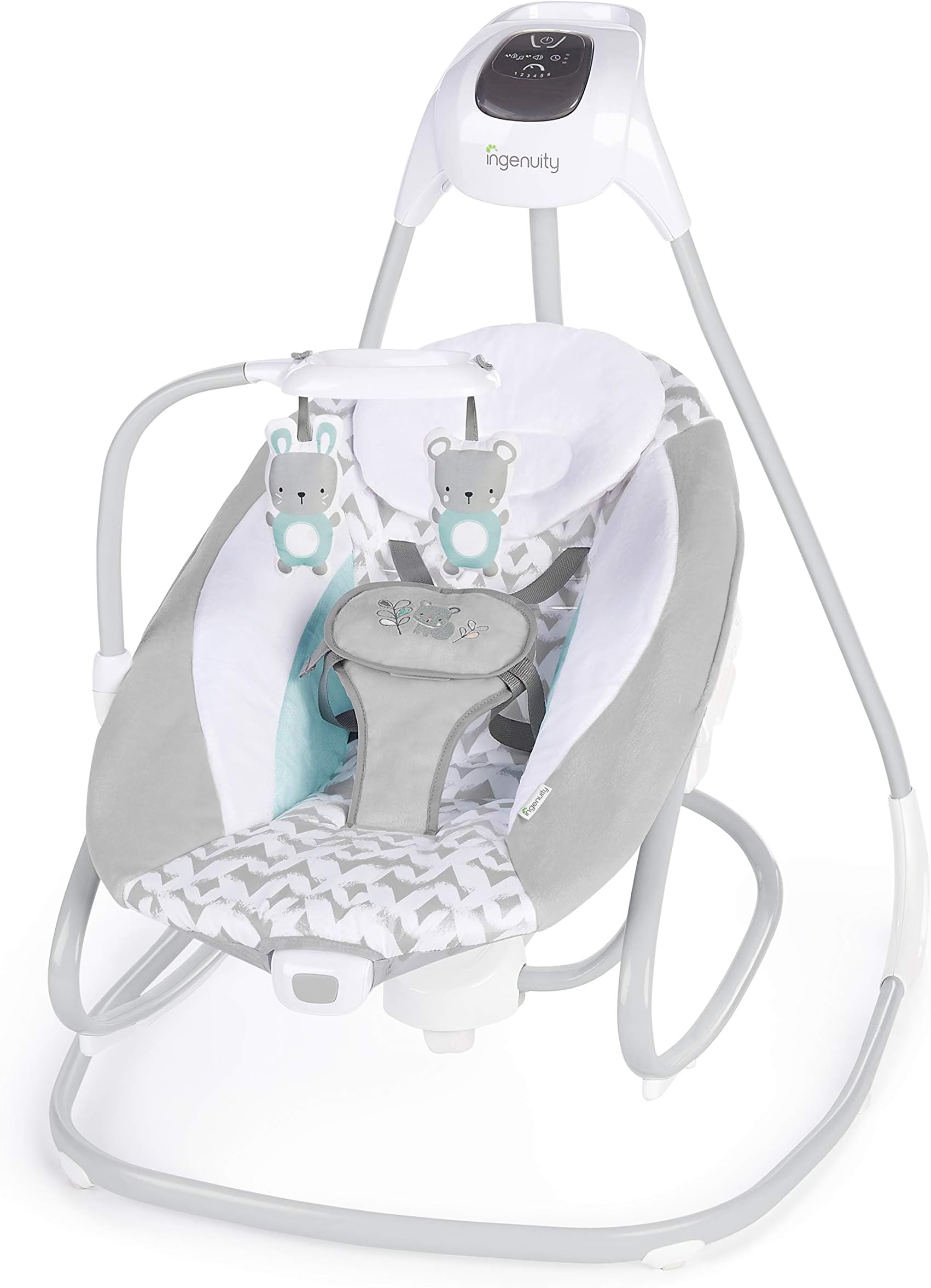 Ingenuity 2-in-1 SimpleComfort Lightweight Compact 6-Speed Multi-Direction Baby Swing & Rocker, Vibrations & Nature Sounds, 0-9 Months 6-20 lbs (Raylan)