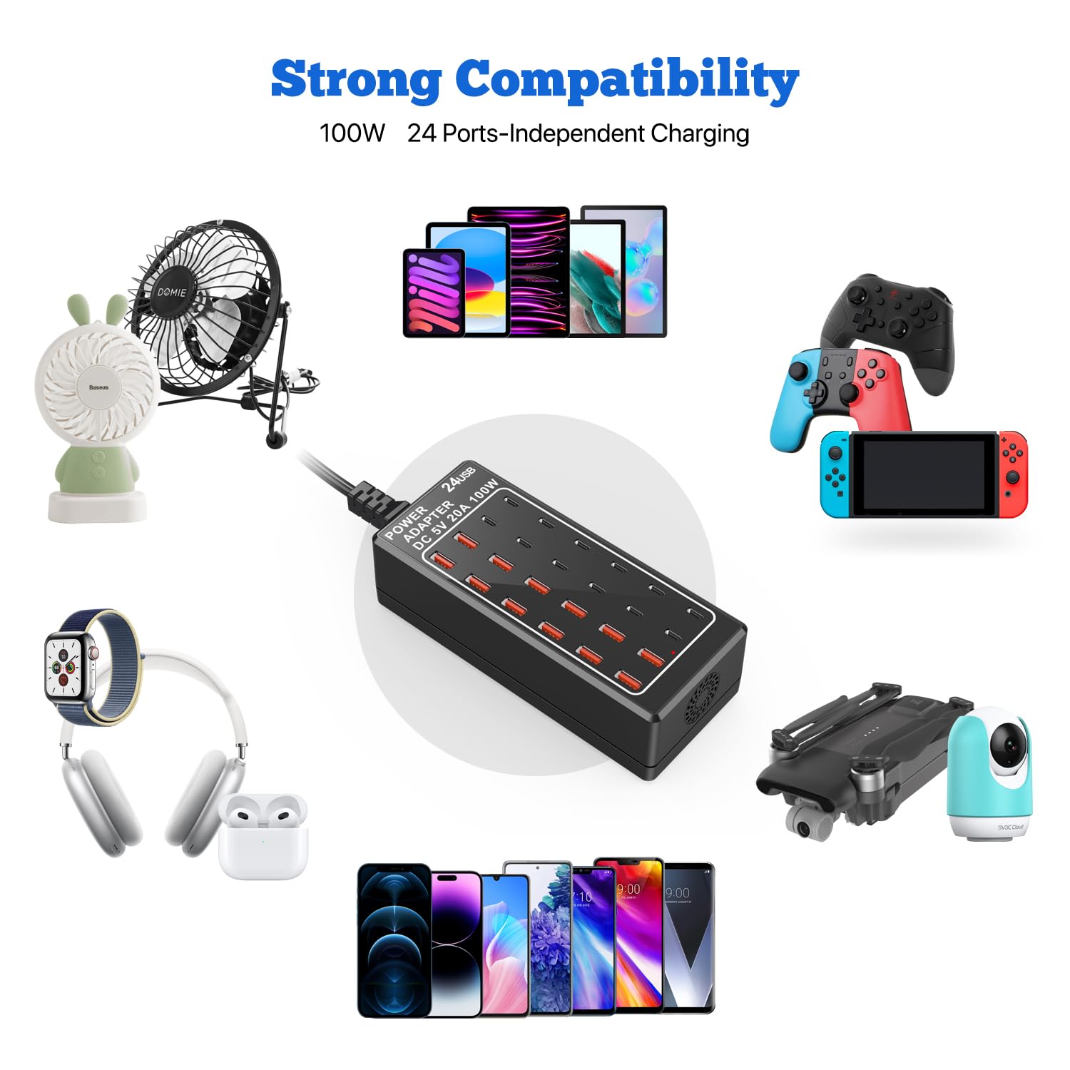 USB C Charging Station, USB Charger Station Block, 24-Port 100W (20A) Charging Block, Charging Station for Multiple Devices USB Wall Charger Power Hub,Compatible Samsung S24/iPhone/Google