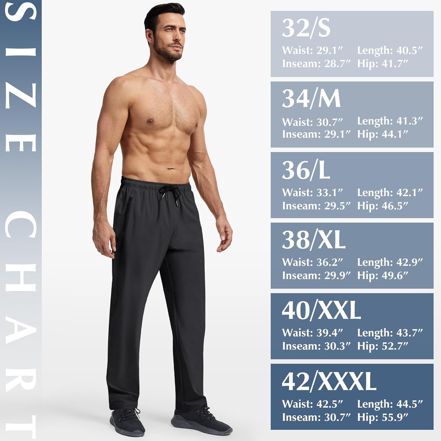 Men's Sweatpants with Zipper Pockets Open Bottom Lightweight Hiking Pants Elastic Waist Track Pants for Gym Workout - Image 7