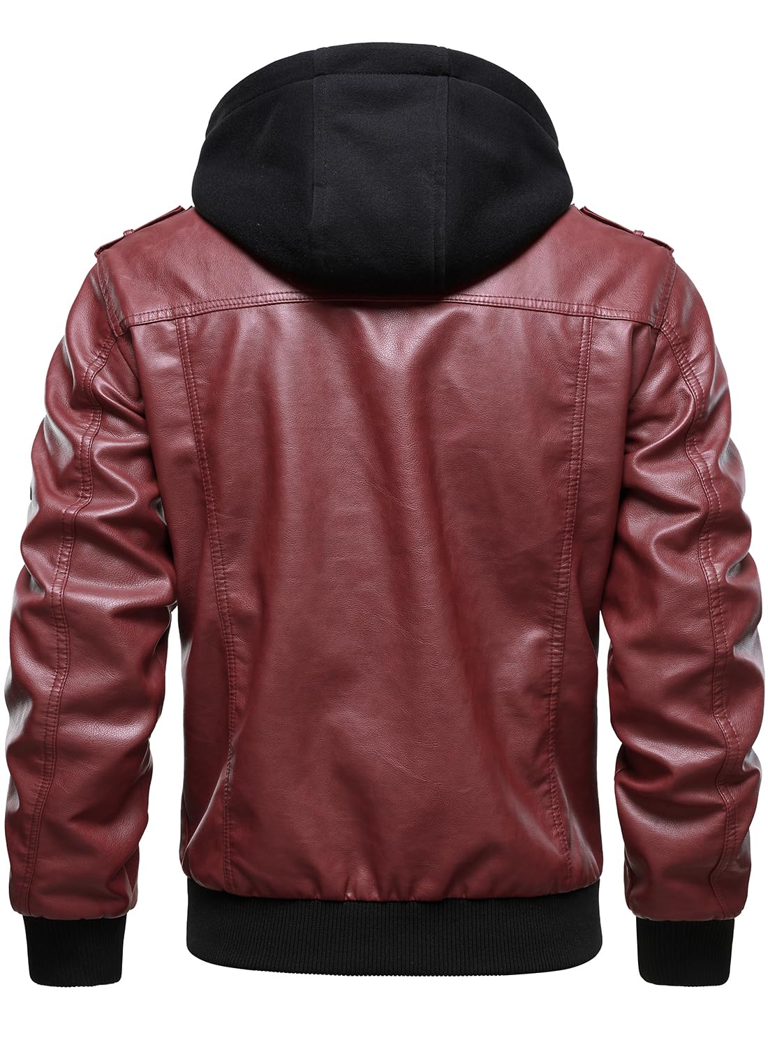 HOOD CREW Chaqueta con capucha de piel sintética para hombre, repelente al agua, resistente al viento, de poliuretano, estilo bomber, estilo vintage