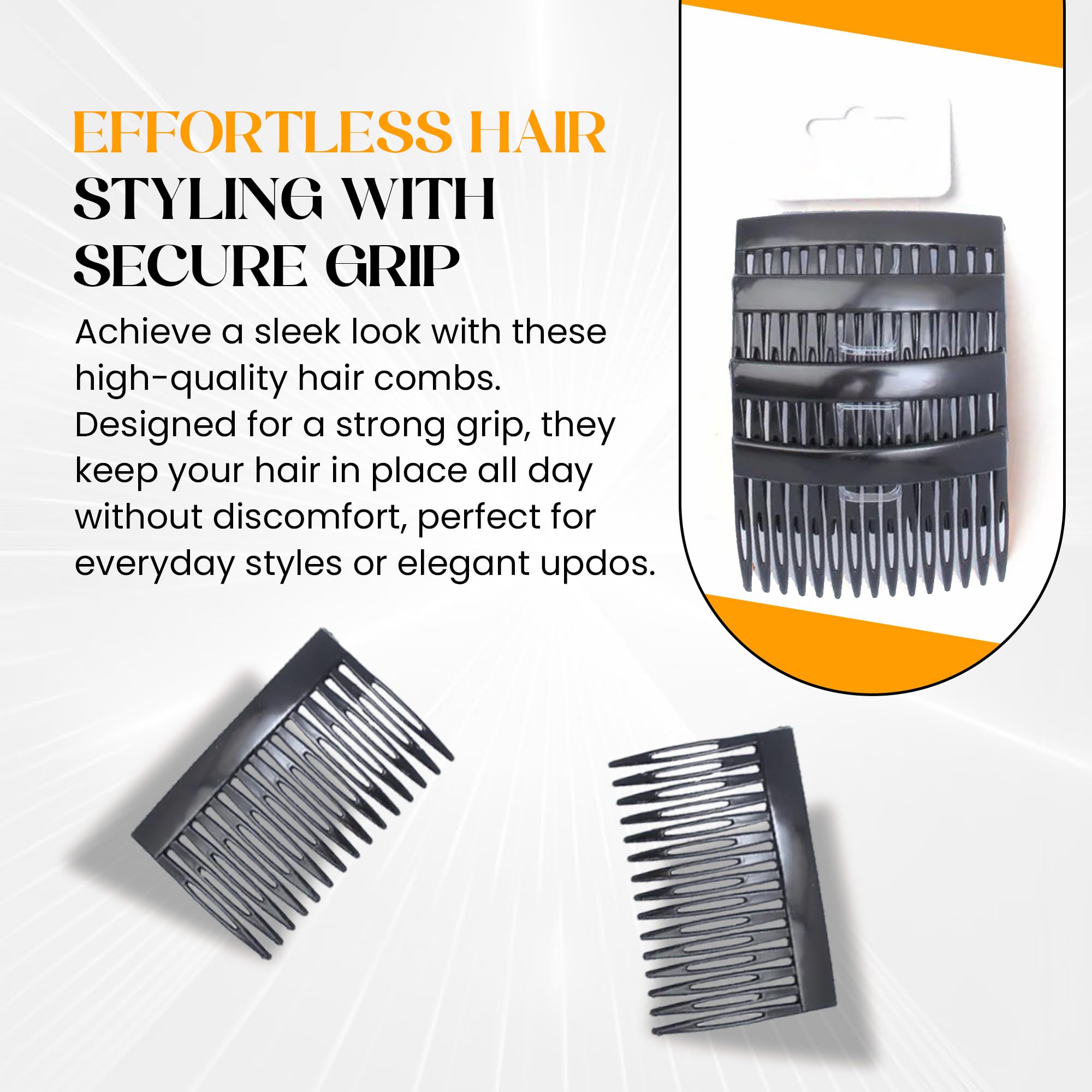 HiFEN® Set of 8 Black Plain Hair Combs, 7cm (2.8”) Hair Combs Slides for Women Black Colour Hair Accessory for Girls (2 Pack of 4) - Image 2