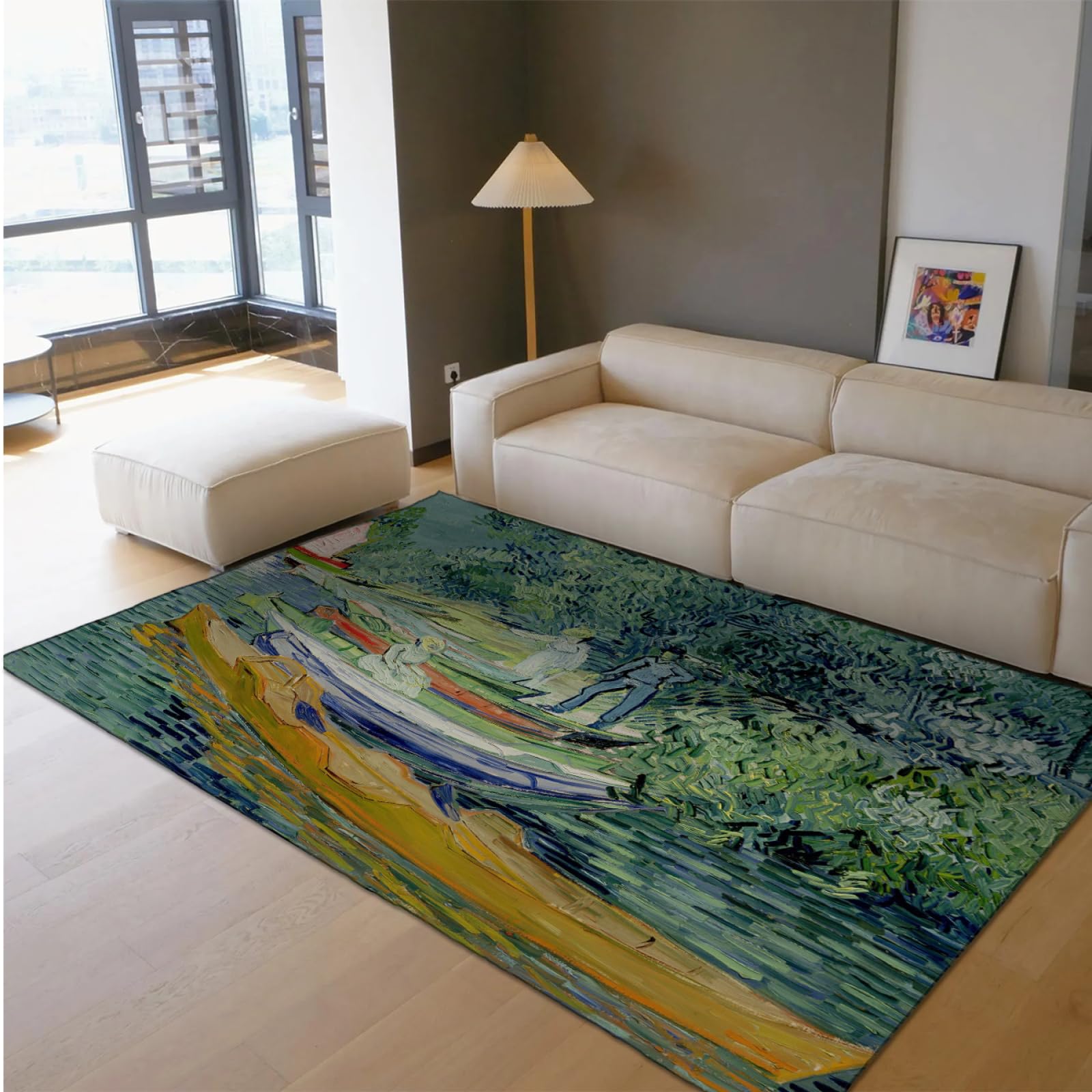 Słynny obraz z nadrukami, dywan do salonu, sypialni, nad rzekę, krajobraz, do wnętrz, dywan do biura, dywan z niskim runem, mata pod drzwi 100 x 200 cm