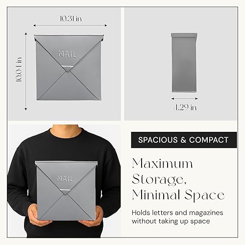 Miniatura 7 de NACH Buzones para montaje en pared exterior, 10 x 10 x 4 pulgadas, buzones plateados para casa exterior, buzones impermeables para exteriores, buzón