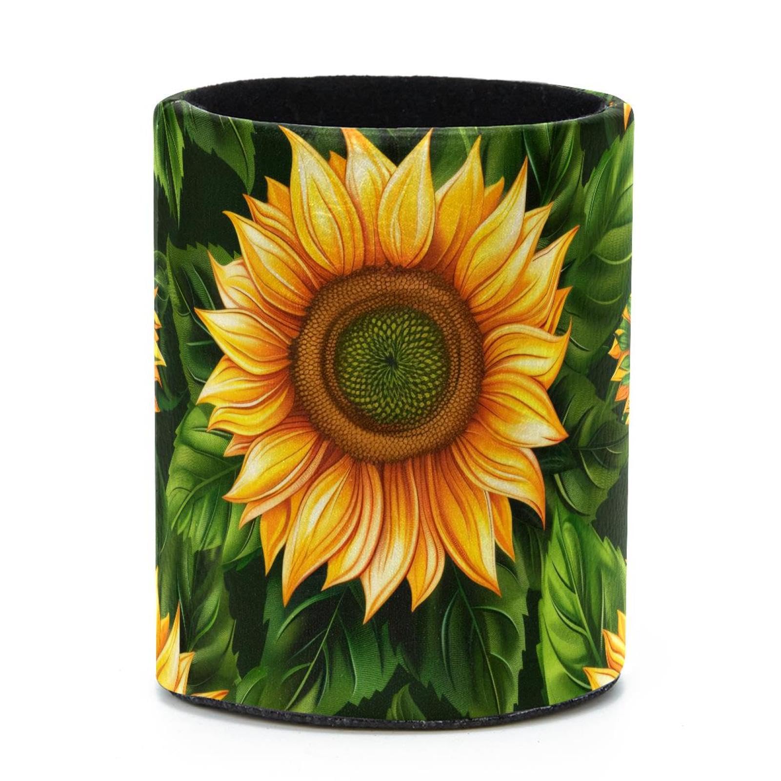 VAPOKF Round Pencil Holders for Desk, Sunflower Pen Holders Pen Pot Makeup Brushes Storage Desktop Stationery Supplies Organiser for Home Office
