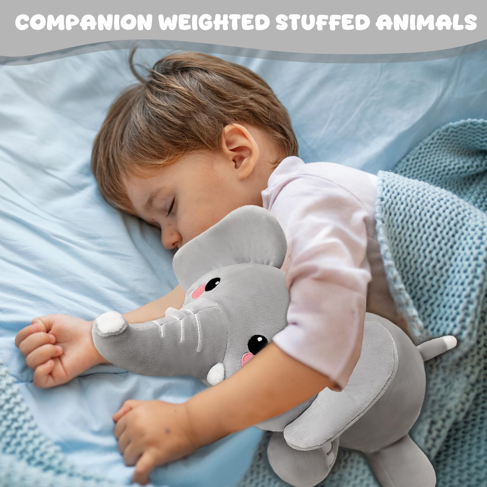Xfrog Weighted Elephant Plush, Weighted Plush Squishy Stuffed Animals for Baby Elephant Pillow Stuffed Toy for Girls Boys Grey 35CM - Image 2