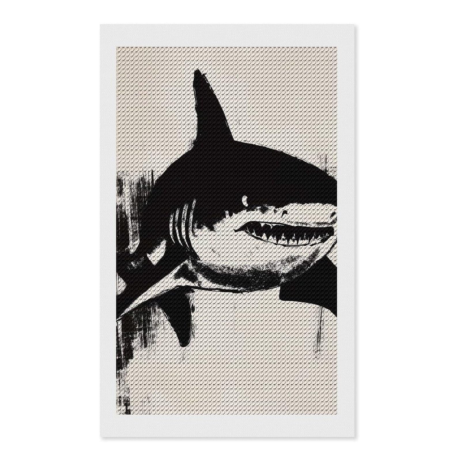 Junmoney Shark Ink Illustration 5D Diamond Painting Kit 12"x20", Relaxing DIY, Mindful Craft Project, Full Kit Included, Thoughtful Present
