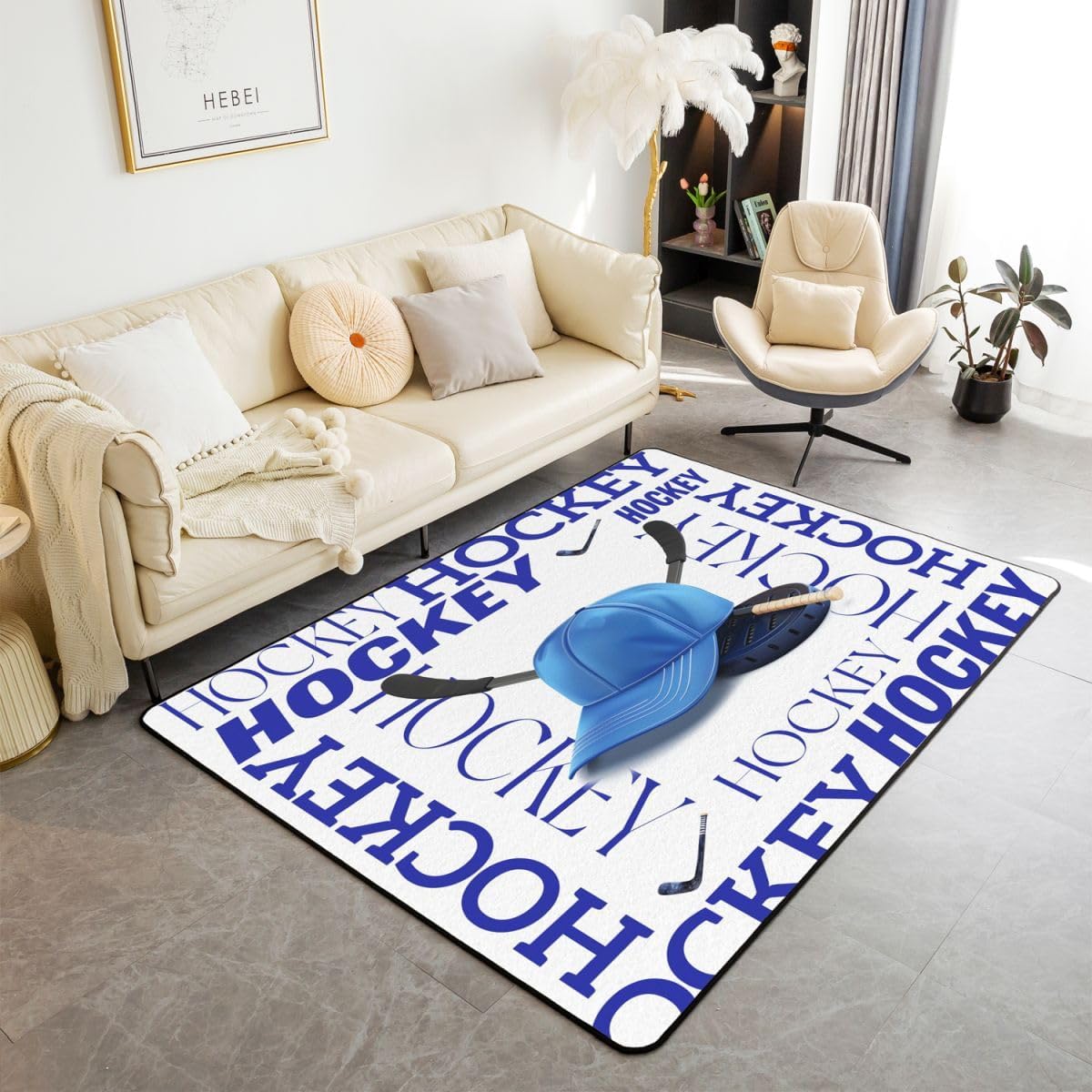 jejeloiu Sports Animals Area Rug 3x5 Polyester Baseball Basketball Living Room Rugs for Bedroom Cute Giraffe Lion Elephant Decor Carpet Geometric Indoor Floor Mat Soft Non-Slip