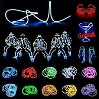 Vista 7 de JIGUOOR - Tira de luces de neón brillantes con cable EL y paquete de baterías, de 9.8 pies, 360 de iluminación, para bricolaje, festivales
