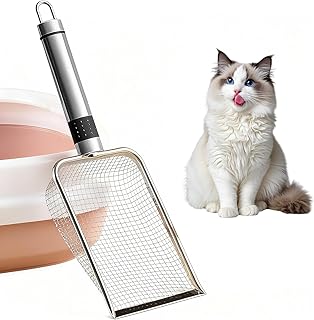 Paletta per lettiera per gatti, paletta per lettiera in metallo, paletta per lettiera con manico in legno, paletta per lettiera in metallo a 4mm di porosità, paletta per lettiera per gatti