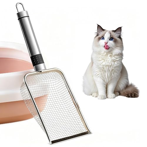 Nokwocy Pala para Arena para Gatos, Pala de Metal, Pala para Arena para Gatos con Mango de Madera
